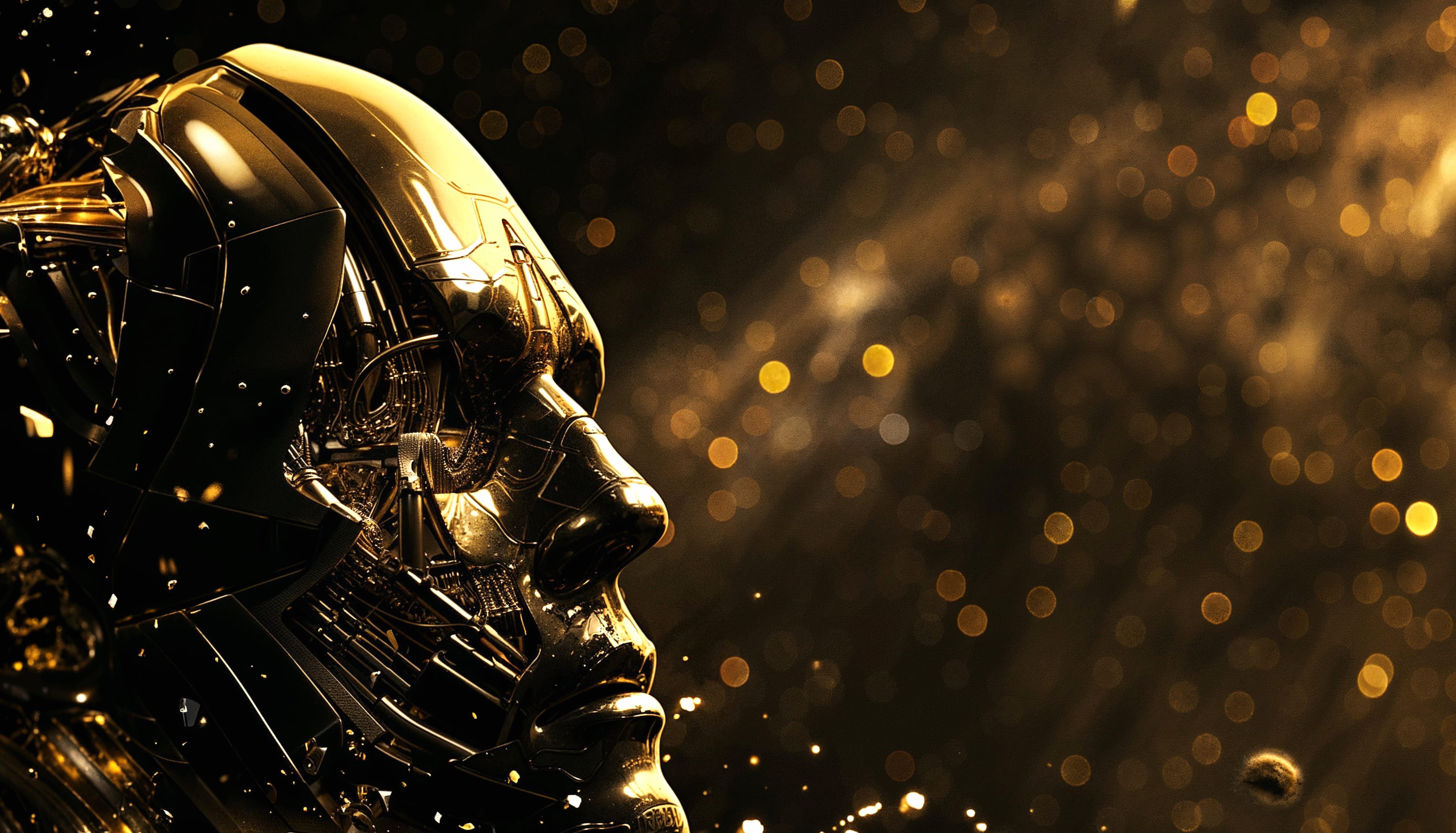 Golden Robot Sci-Fi - Majestic Metallic Man at 1366 x 768 HD size wallpapers HD quality