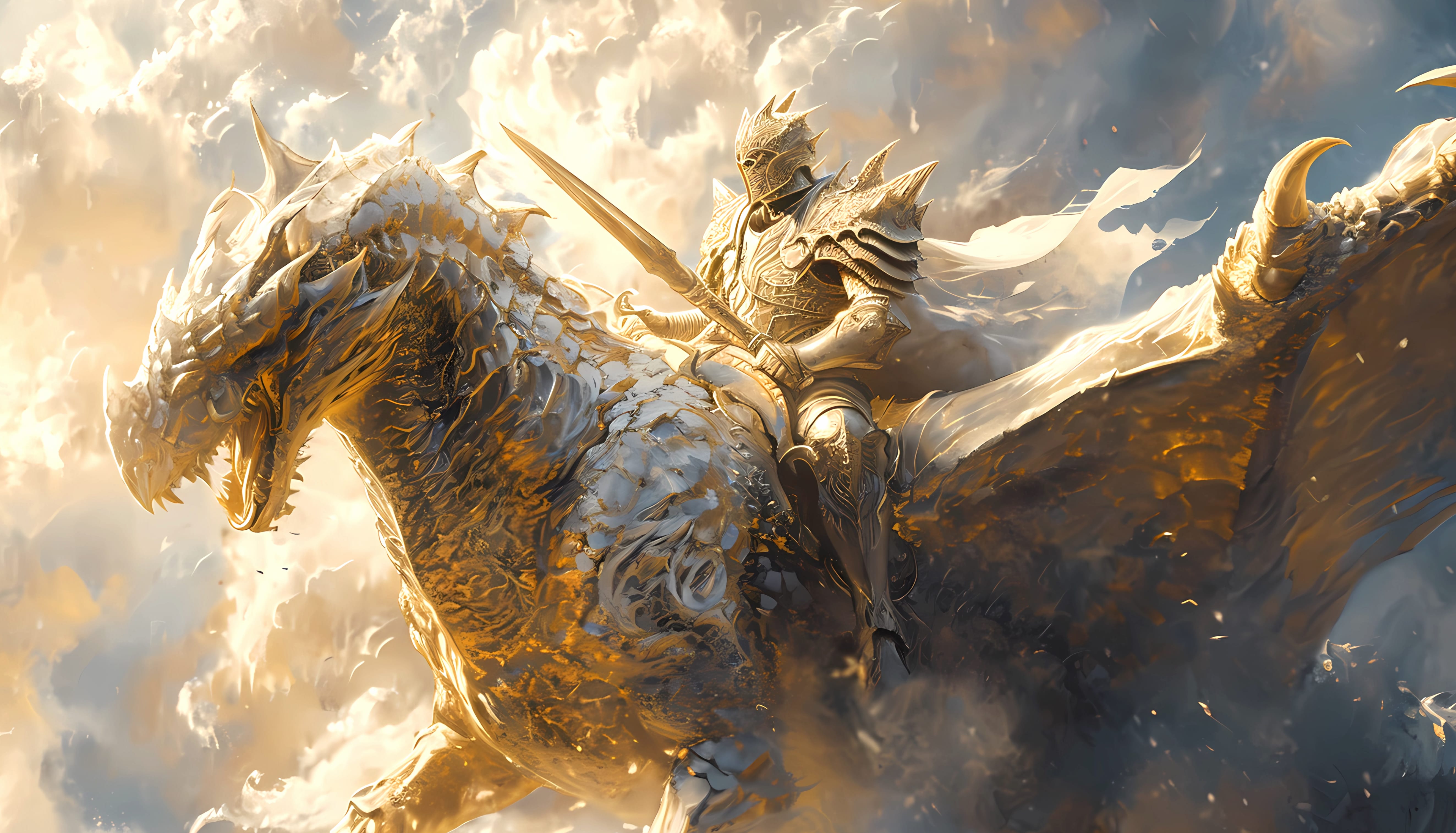 golden white dragon rider wallpapers HD quality