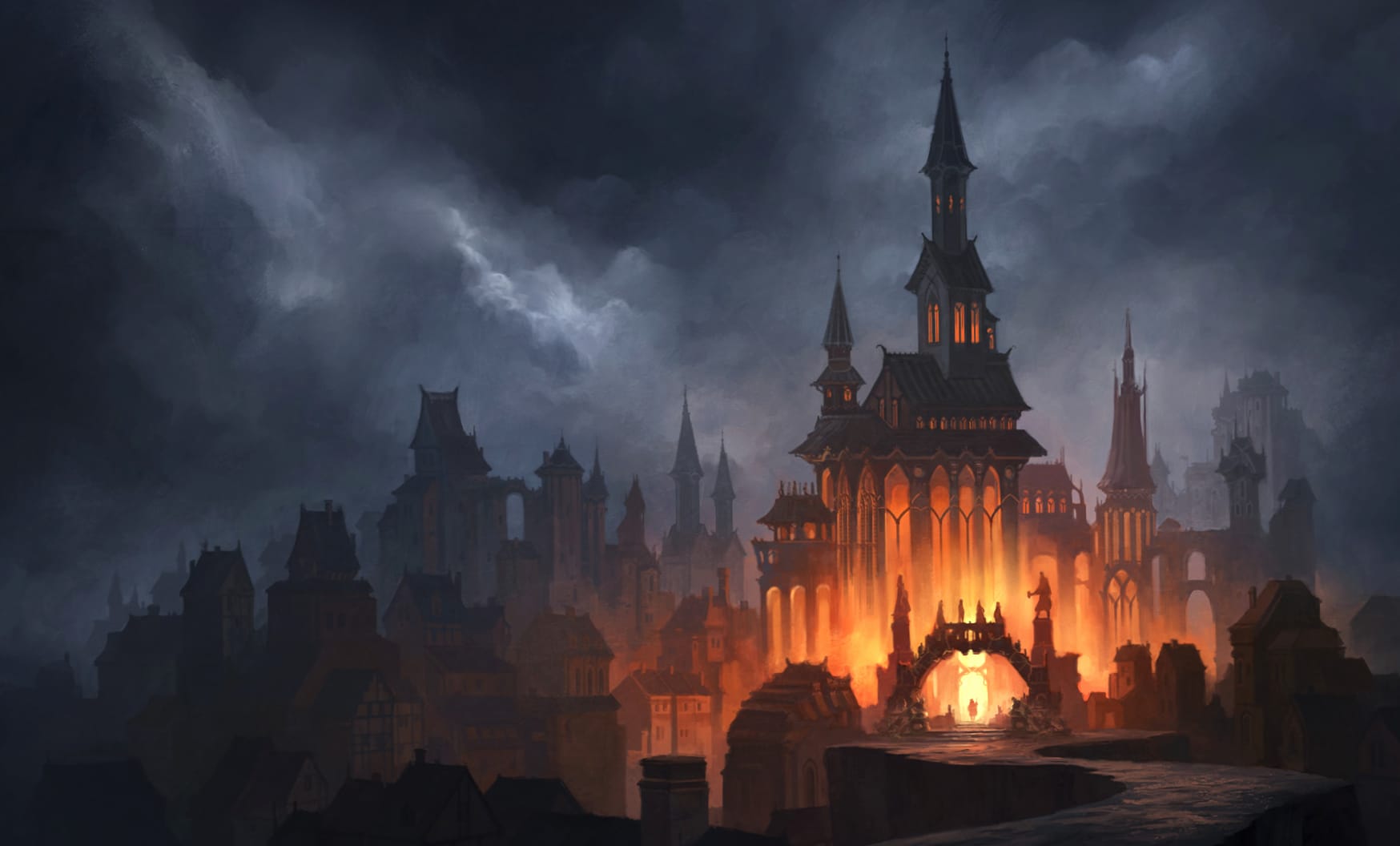 Gothic Fire Castle Fantasy wallpapers HD quality