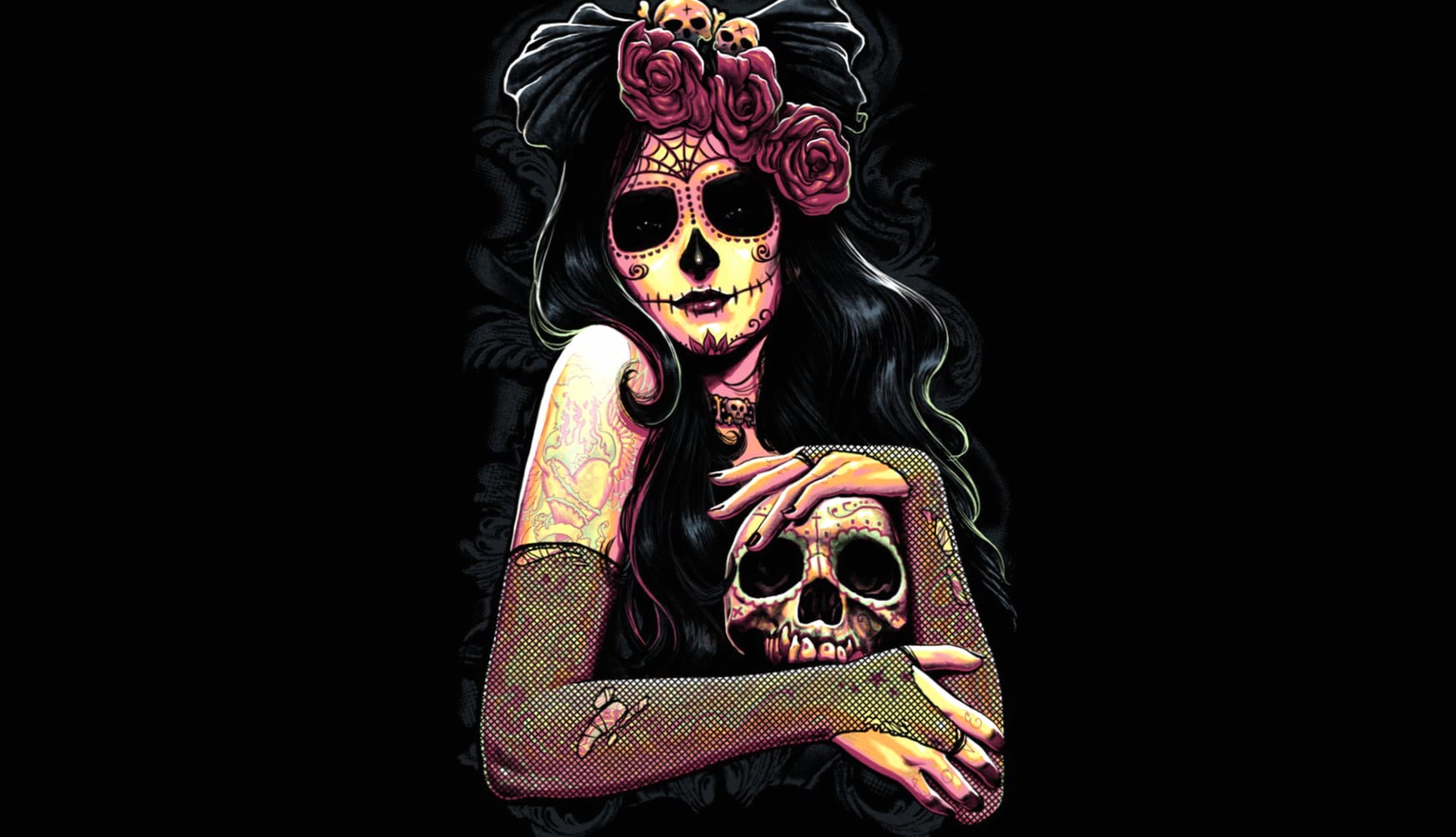 Gothic Rose of Day of the Dead Sugar Skull Art wallpapers HD quality