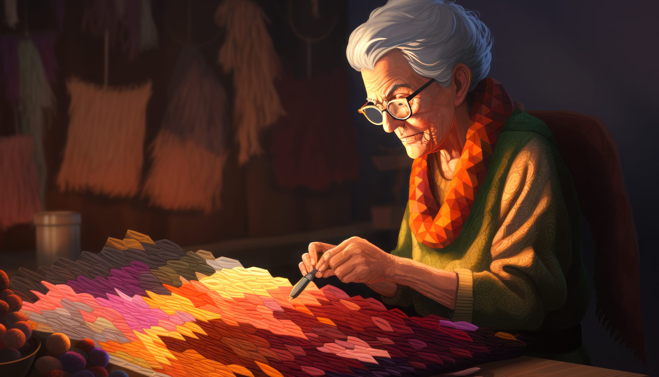 Grandmother Quilting HD - AI Art Wallpaper wallpapers HD quality