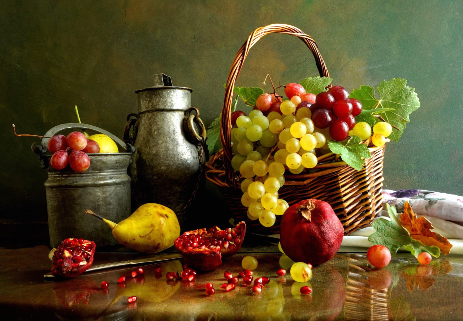 Grapes Basket Fruit Photography Still Life wallpapers HD quality