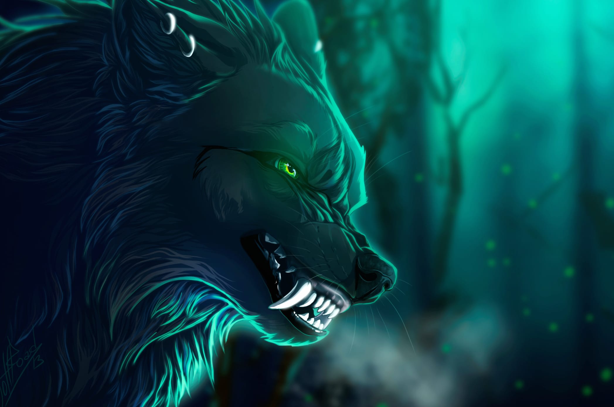 Green-Eyed Fantasy Wolf wallpapers HD quality