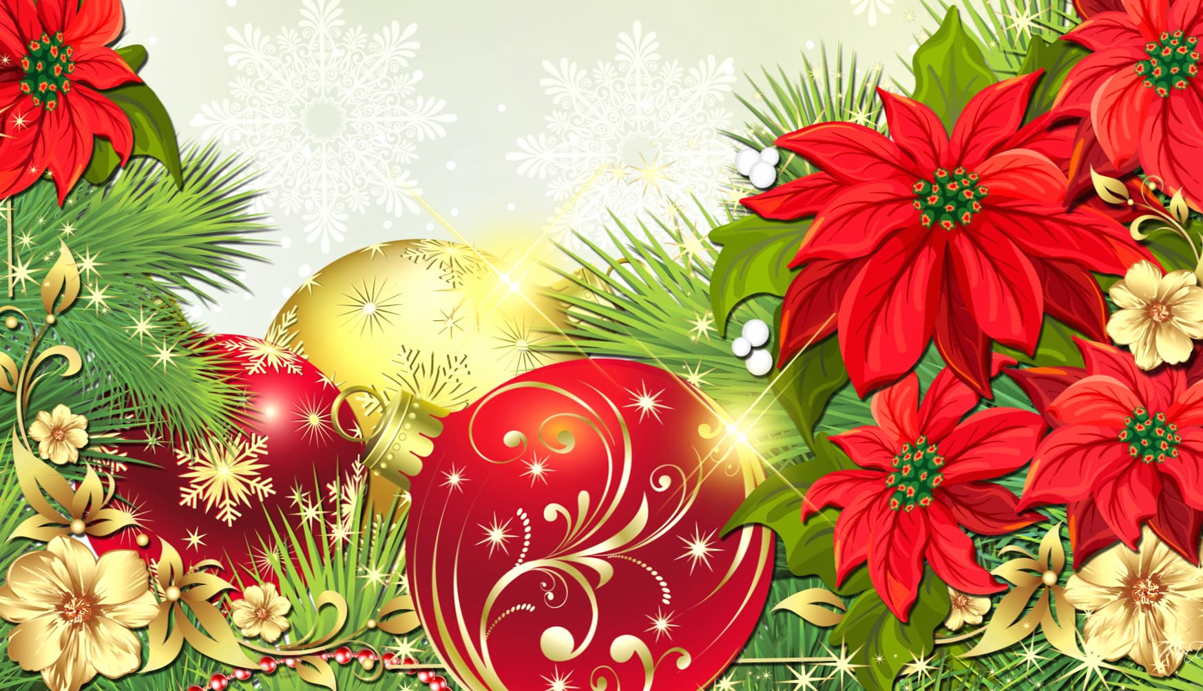 Green Sparkles Red Poinsettia Christmas Ornaments Holiday Christmas wallpapers HD quality