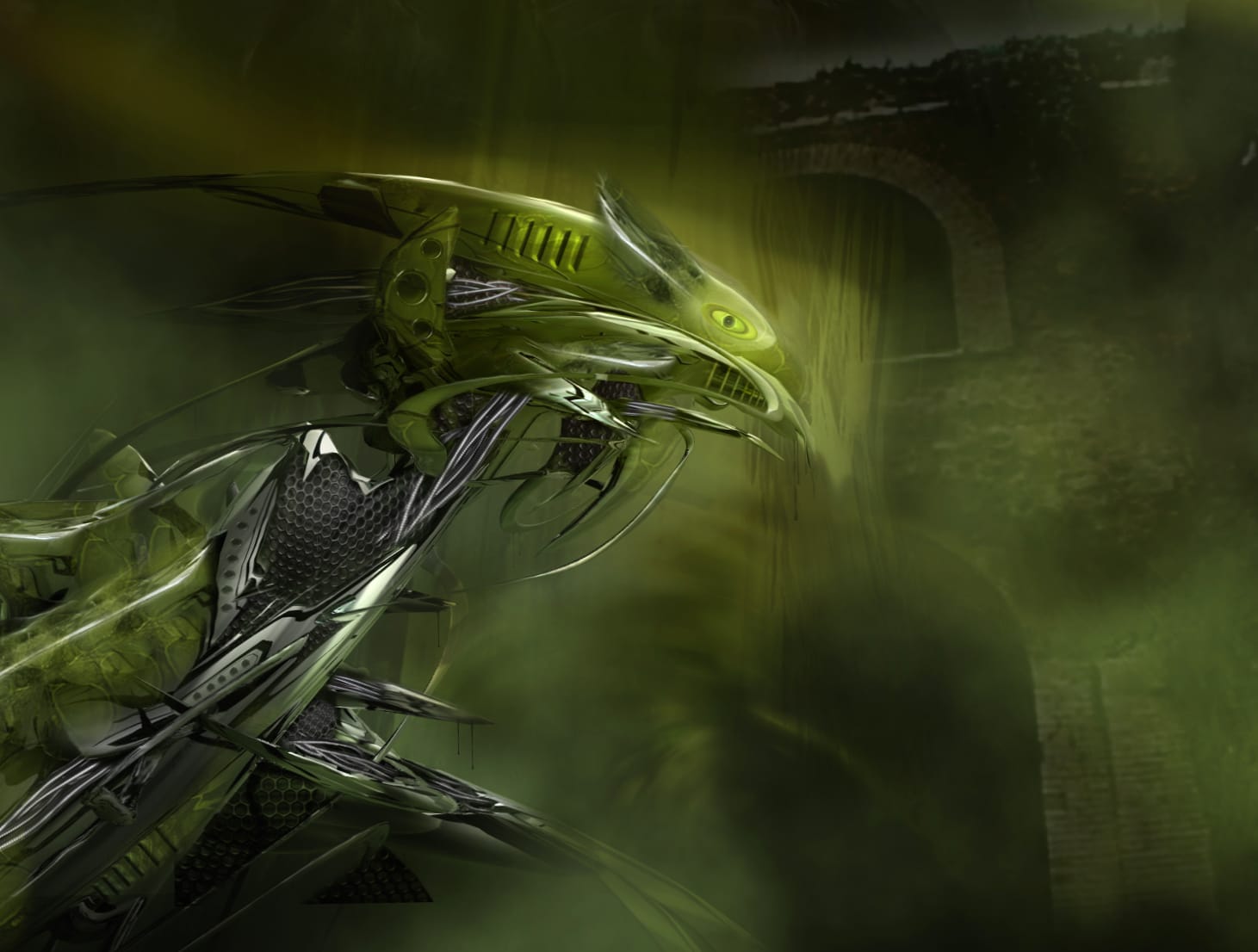 Green Techno-Dragon at 1920 x 1080 HD size wallpapers HD quality