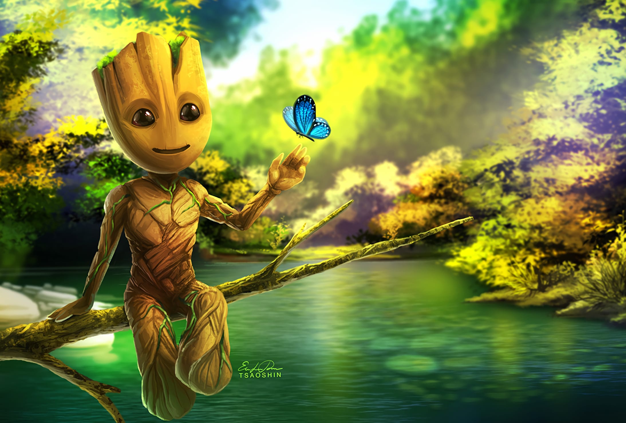 Groot with Butterfly - Guardians of the Galaxy at 1366 x 768 HD size wallpapers HD quality