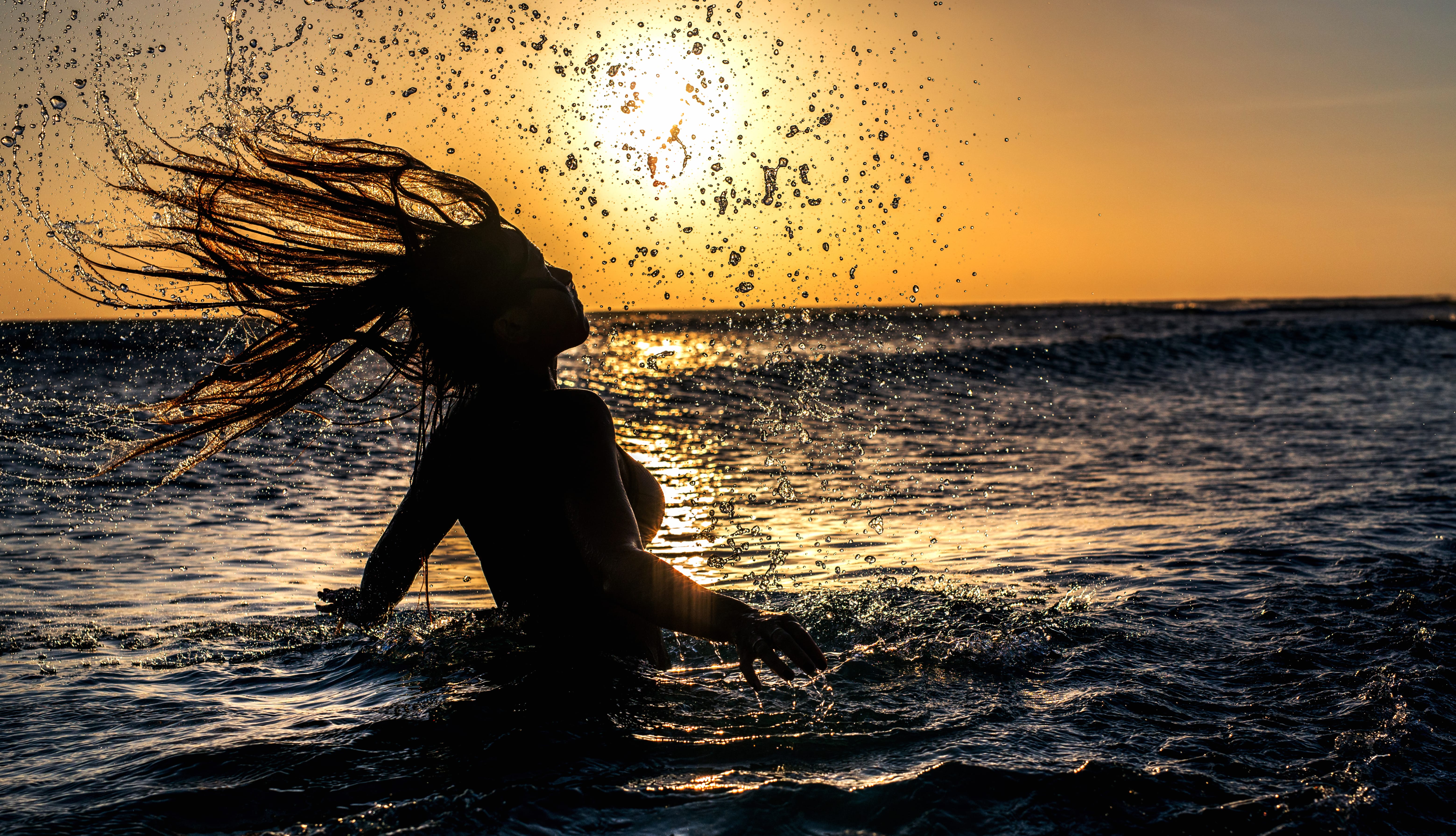 Hair Silhouette Sun Ocean Sea Photography Sunset wallpapers HD quality