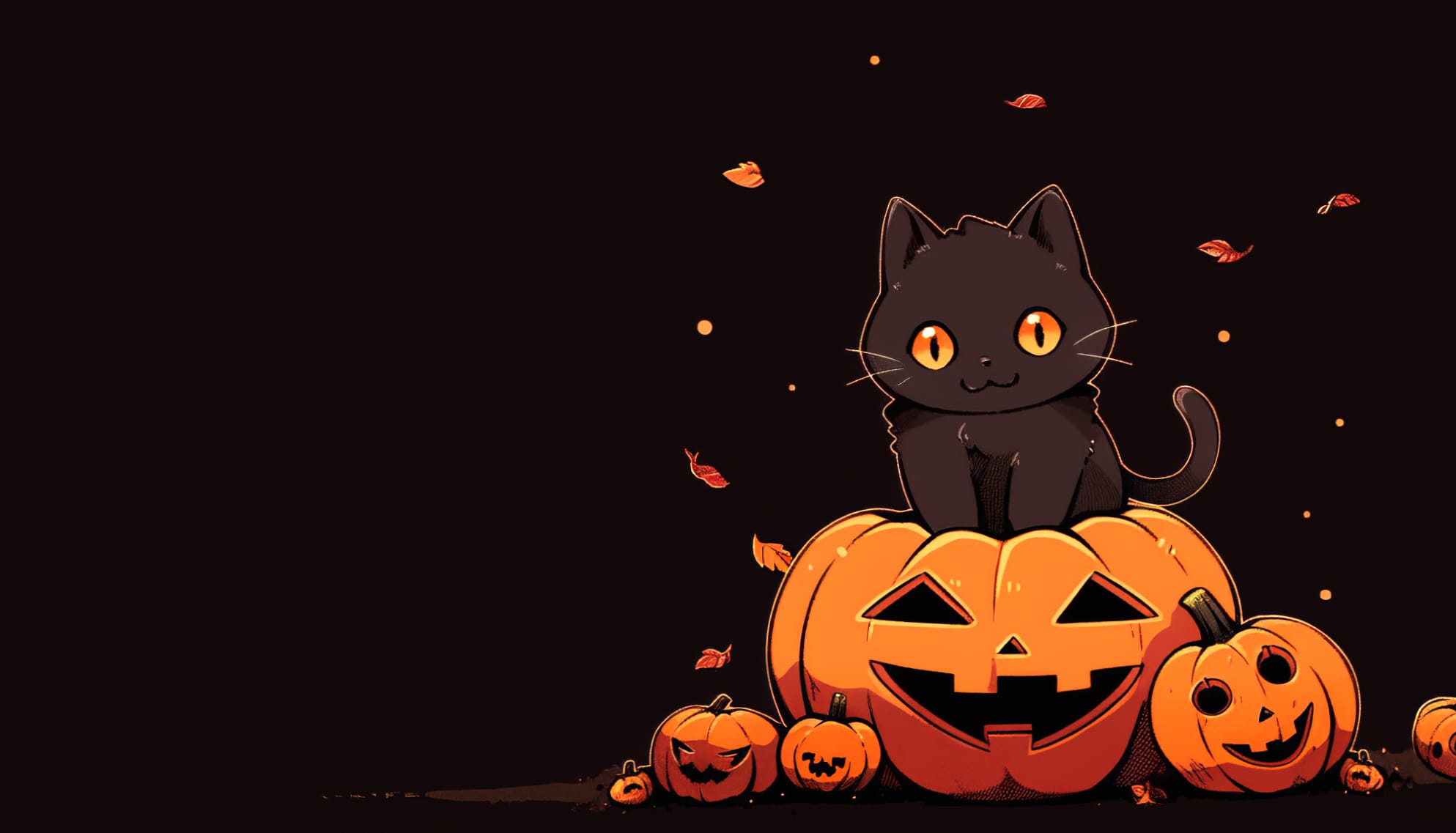 Halloween Black Cat on Pumpkin wallpapers HD quality