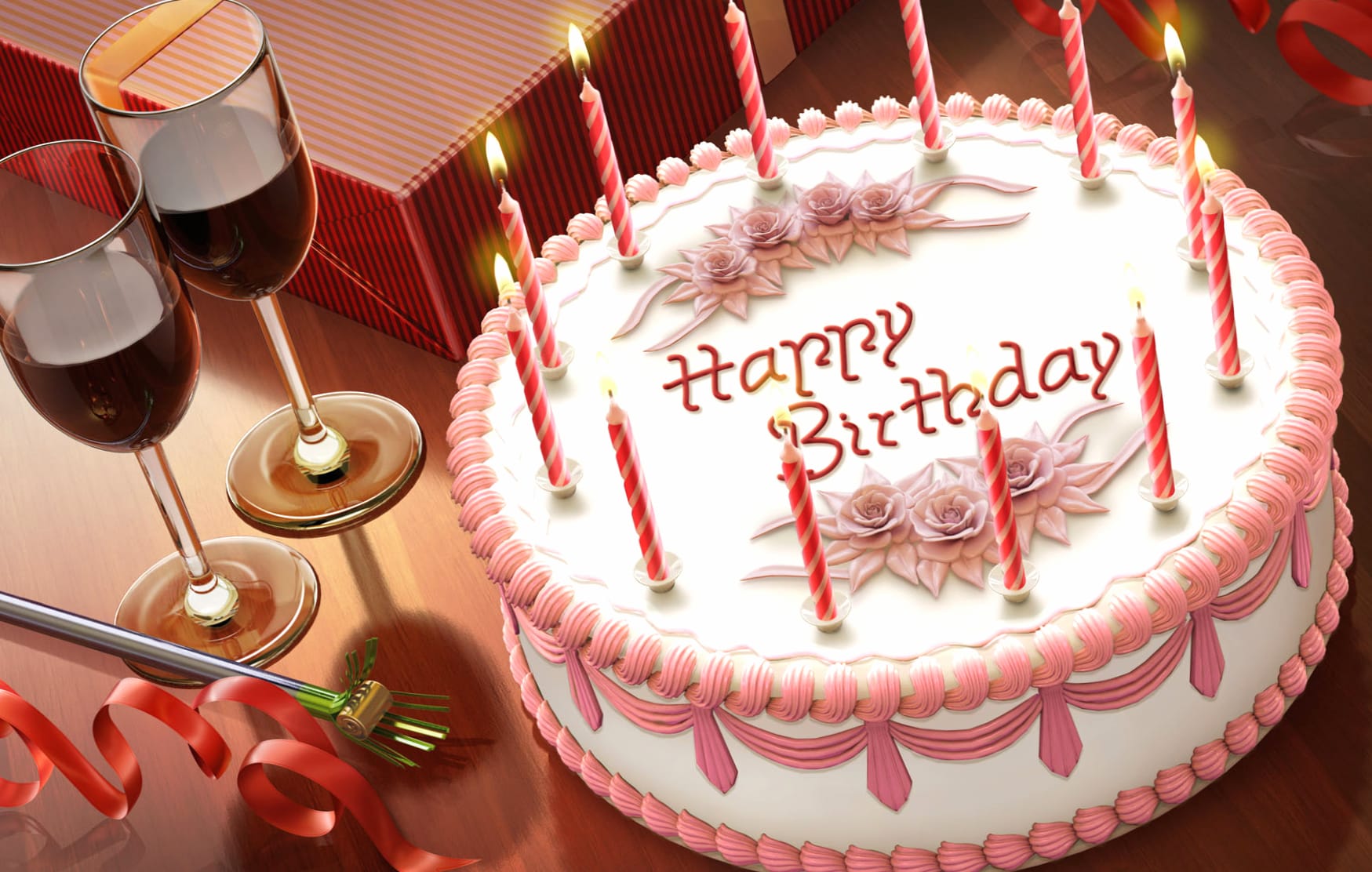 Happy Birthday Celebration with Cake and Wine wallpapers HD quality