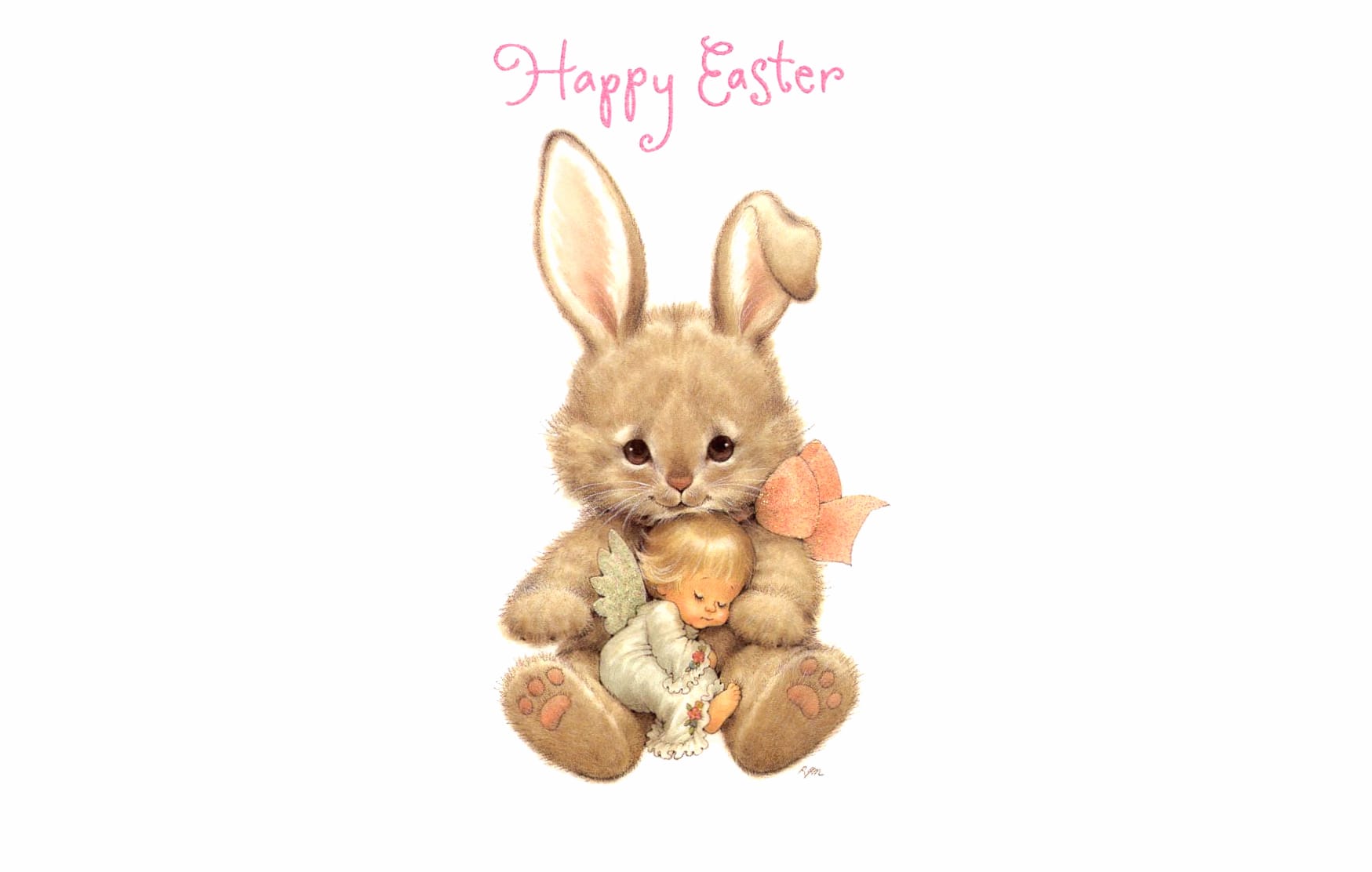 Happy Easter Little Girl Child Angel Bunny Holiday Easter wallpapers HD quality