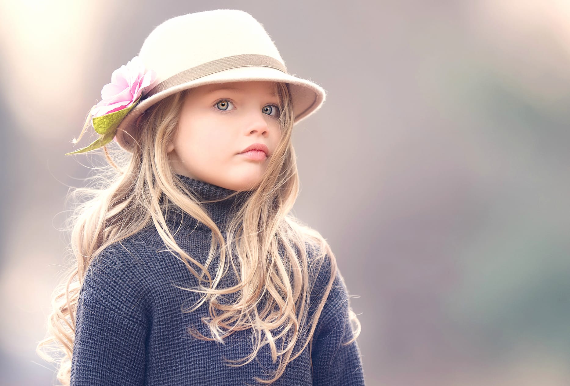 Hat Blue Eyes Blonde Photography Child wallpapers HD quality