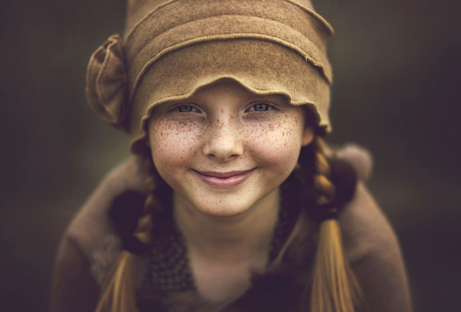 Hat Braid Twintails Little Girl Freckles Smile Photography Child wallpapers HD quality