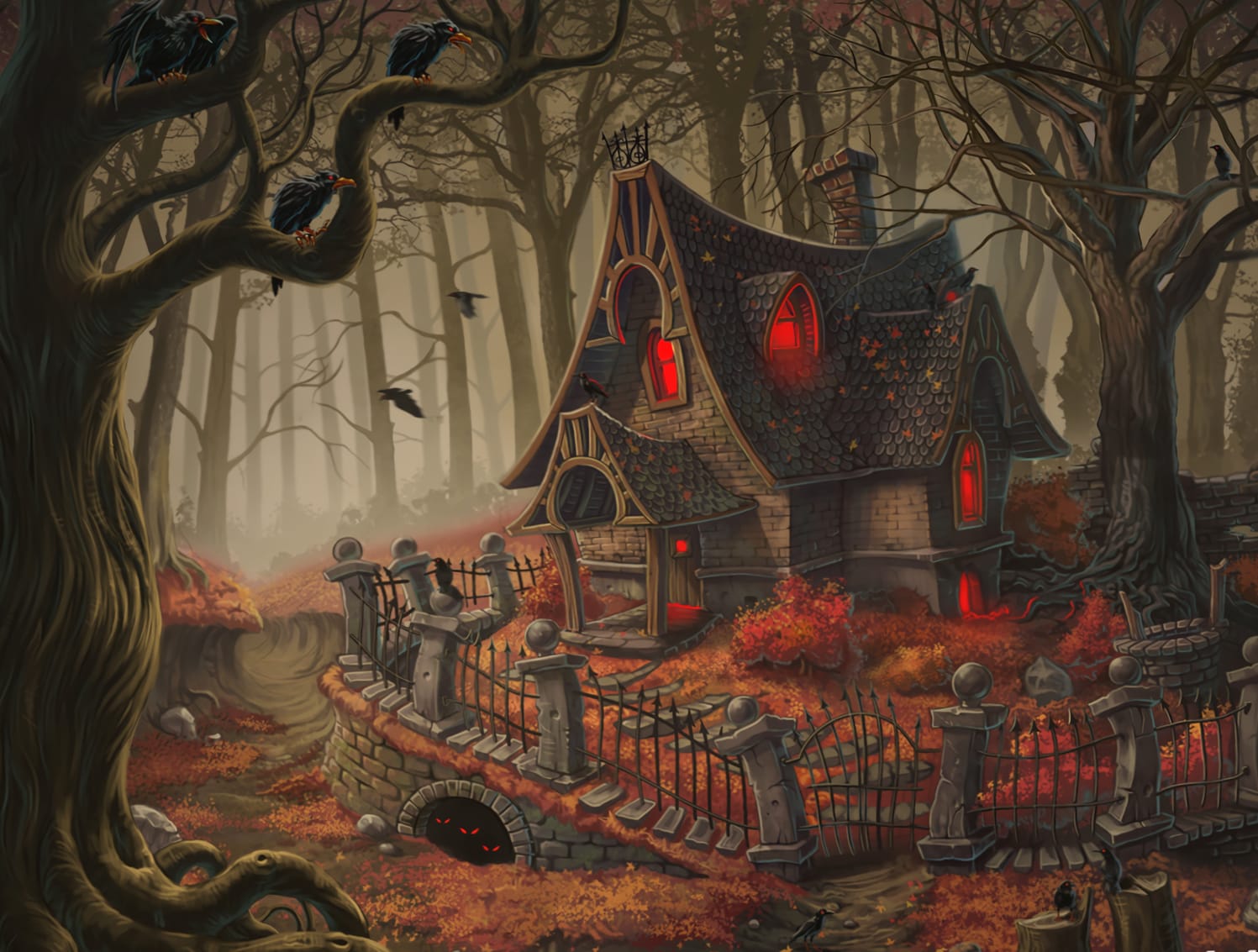 Haunted Forest House for a Spooky Halloween wallpapers HD quality