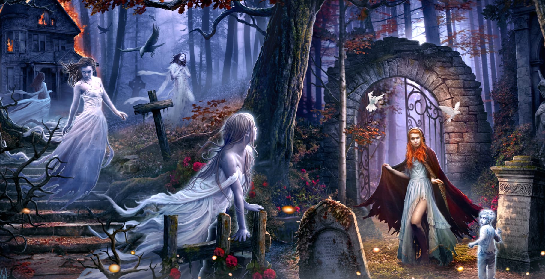 Haunting Cemetery Fantasy at 2048 x 2048 iPad size wallpapers HD quality