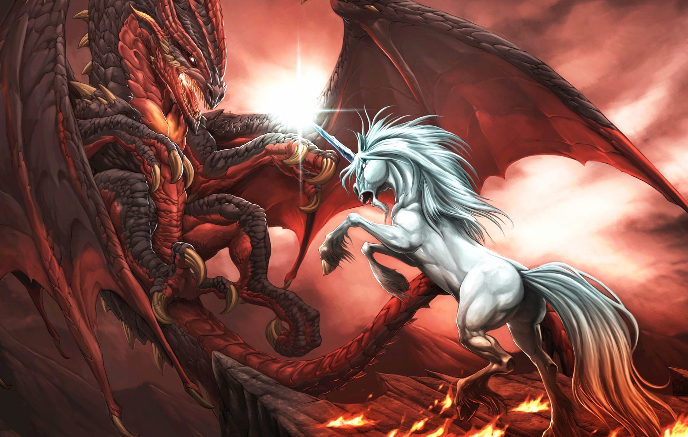 HD Fantasy Clash Dragon vs Unicorn Wallpaper at 1680 x 945 HD size wallpapers HD quality