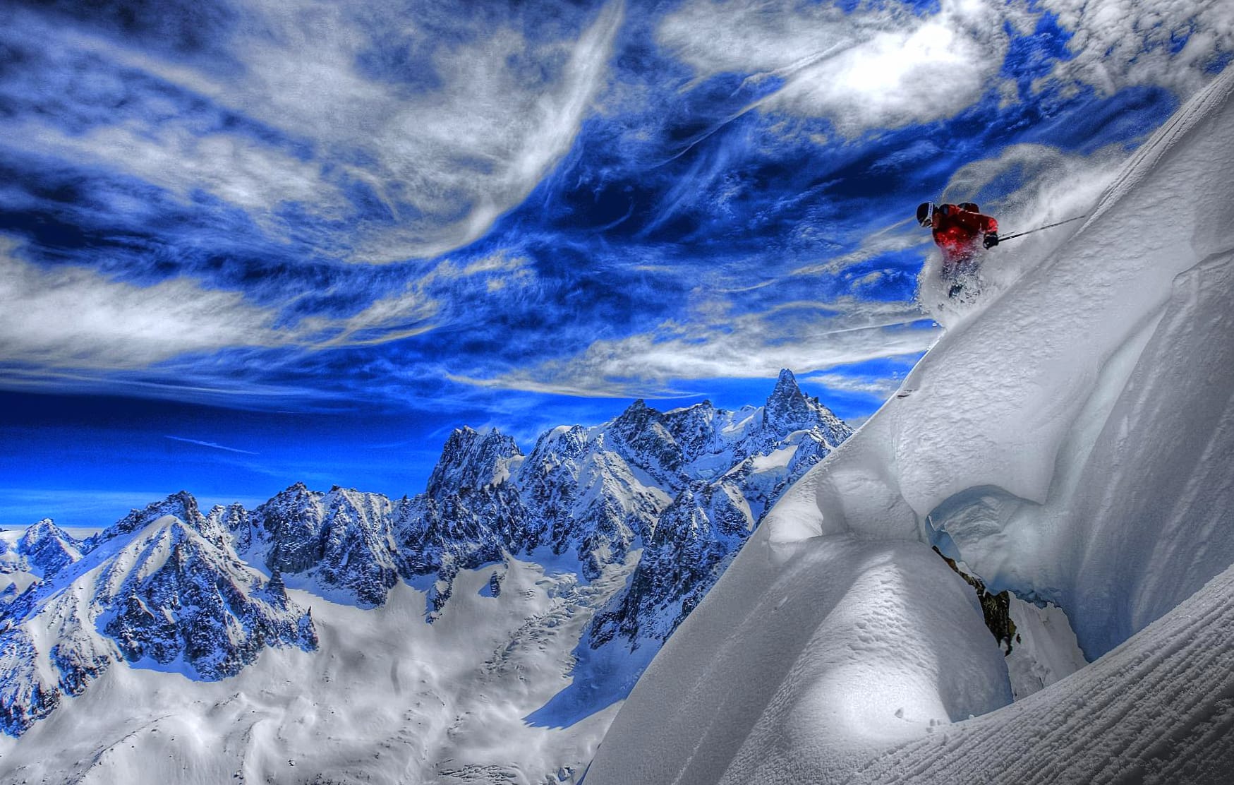 HDR Blue Sky Mountain Snow Winter Skiing Sports wallpapers HD quality