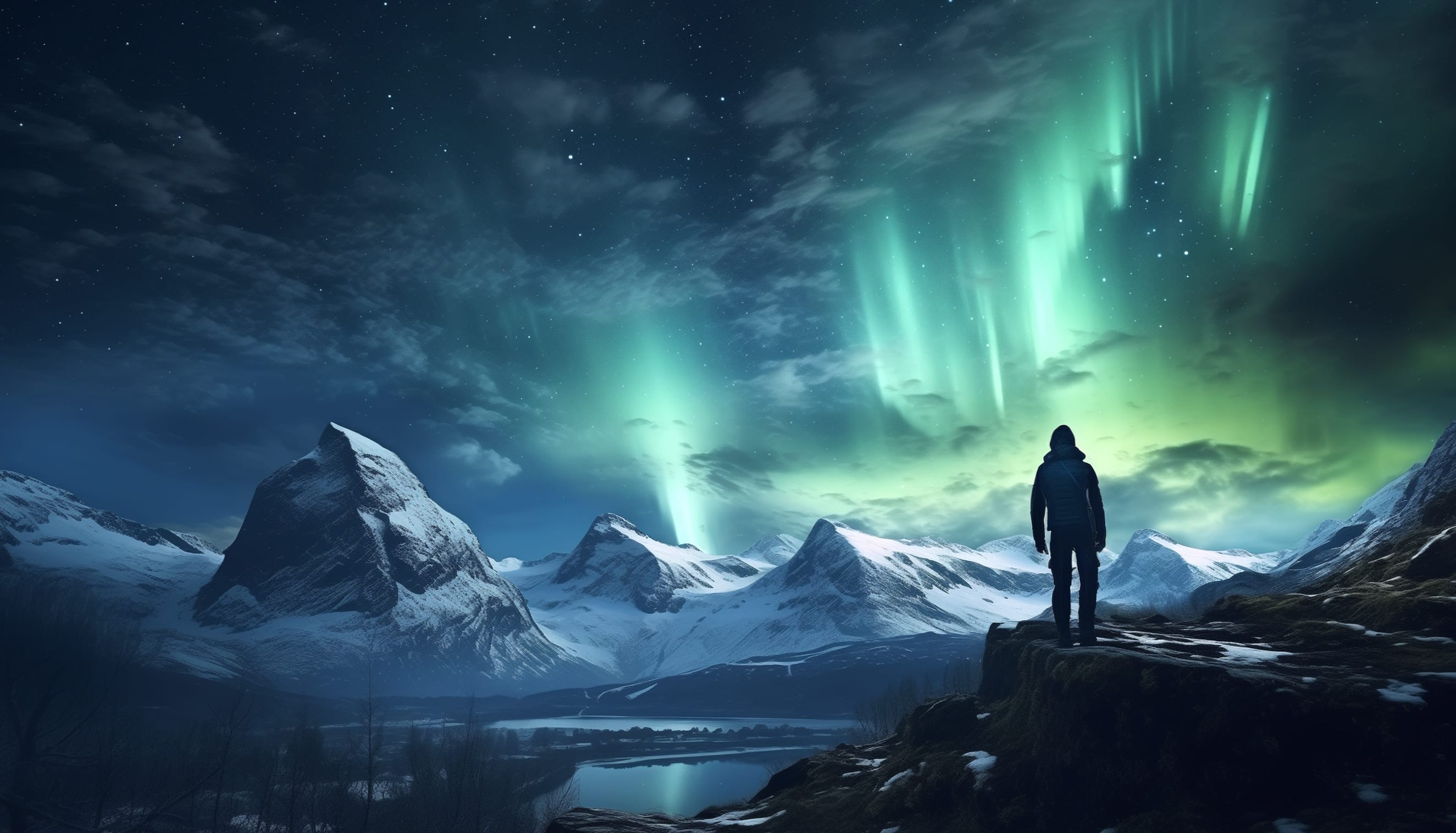 Hiker Under Aurora Borealis - Mountain Night Sky wallpapers HD quality