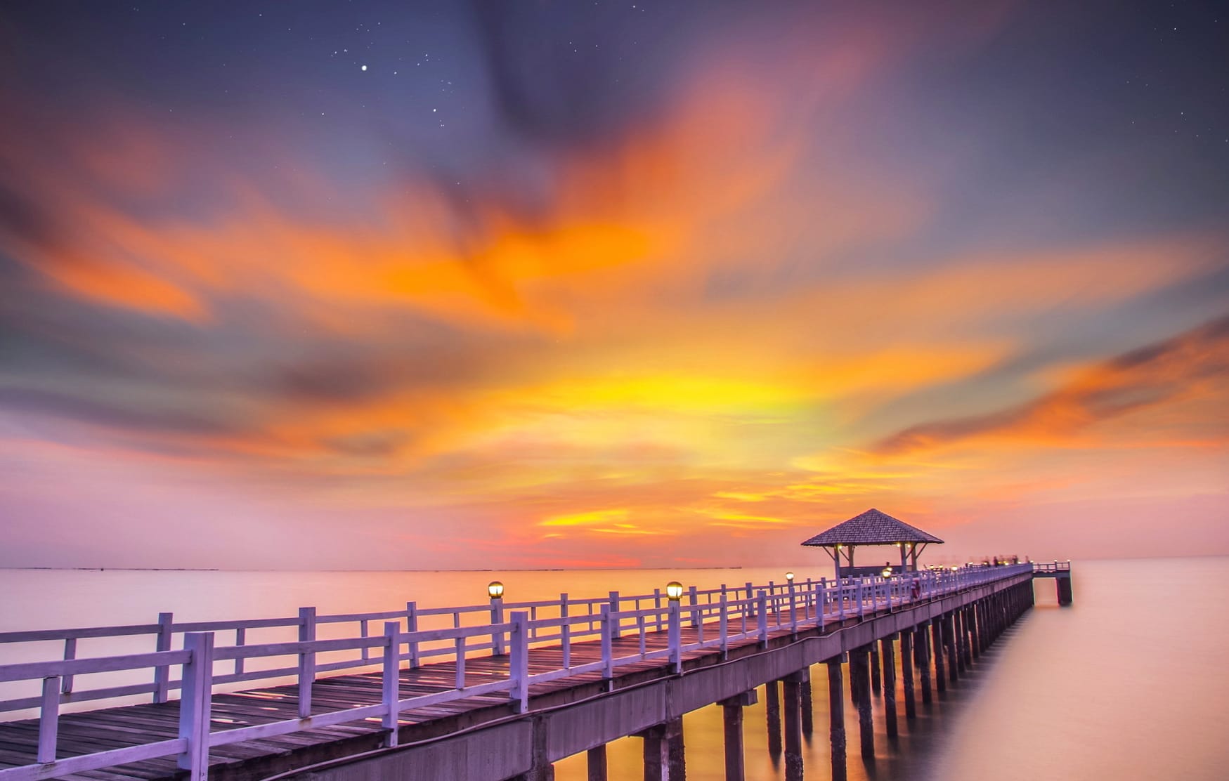 Horizon Nature Orange (Color) Pink Purple Gold Sky Pier Ocean Photography Sunset wallpapers HD quality