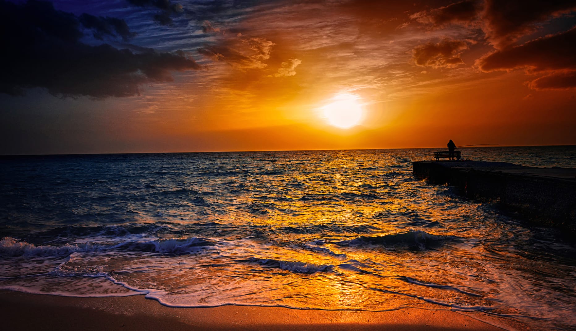 Horizon Sun Cloud Sky Sunset Dark Ocean Photography Beach at 320 x 480 iPhone size wallpapers HD quality