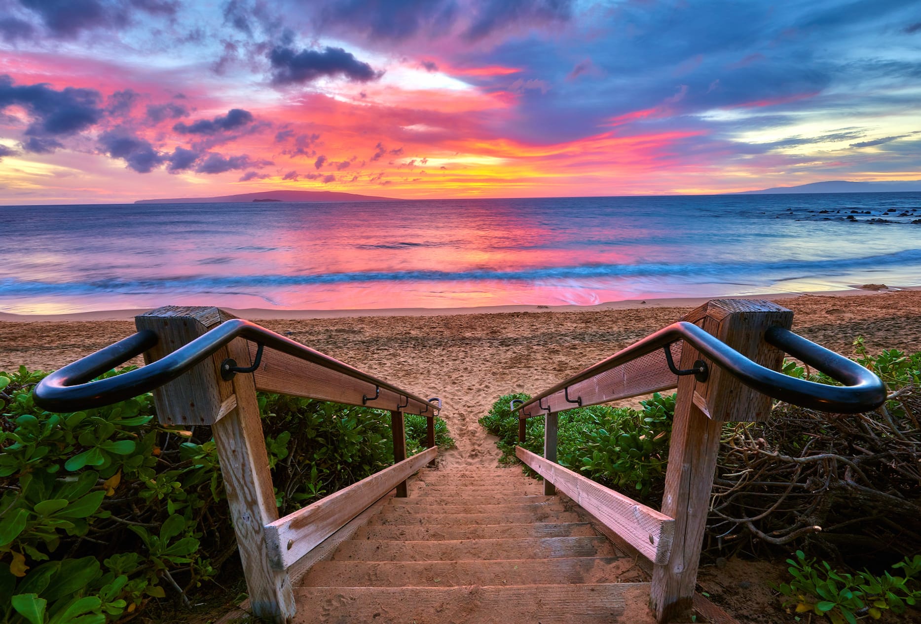 Horizon Sunset Stairs Sea Ocean Earth Photography Beach wallpapers HD quality