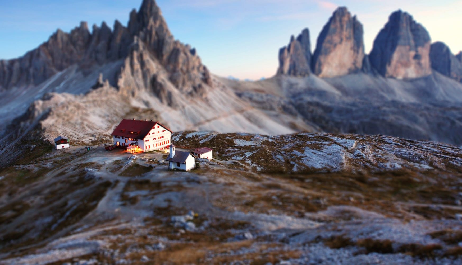 House Building Snow Mountain Photography Tilt Shift wallpapers HD quality