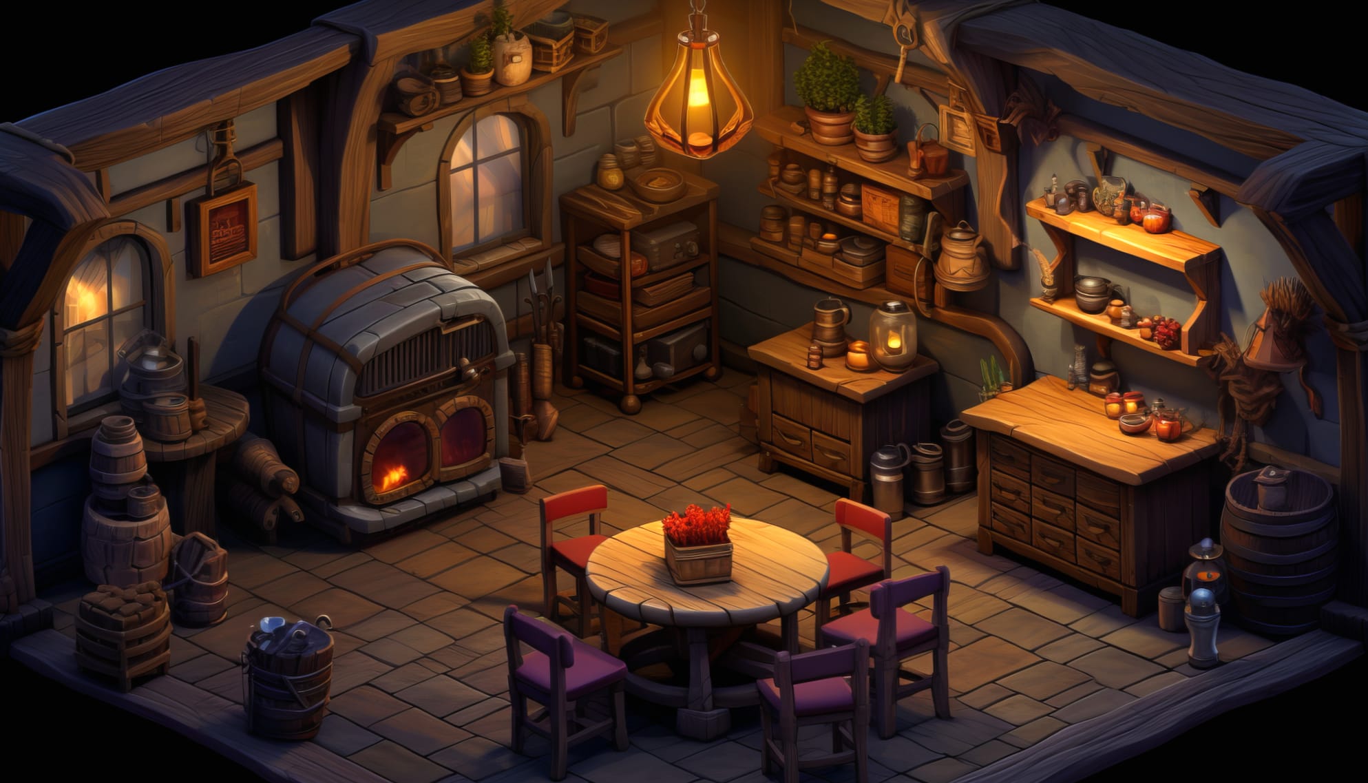 Isometric Fantasy Medieval Tavern Wallpaper wallpapers HD quality