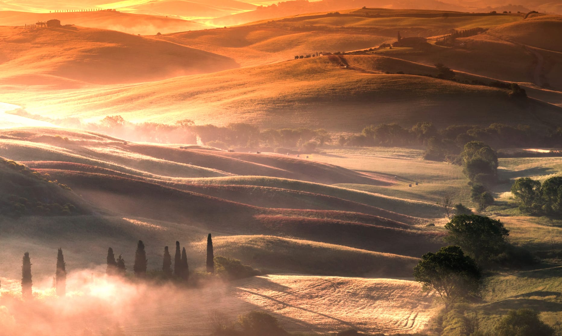 Italy Hill Sunrise Landscape Photography Tuscany at 1600 x 1200 size wallpapers HD quality