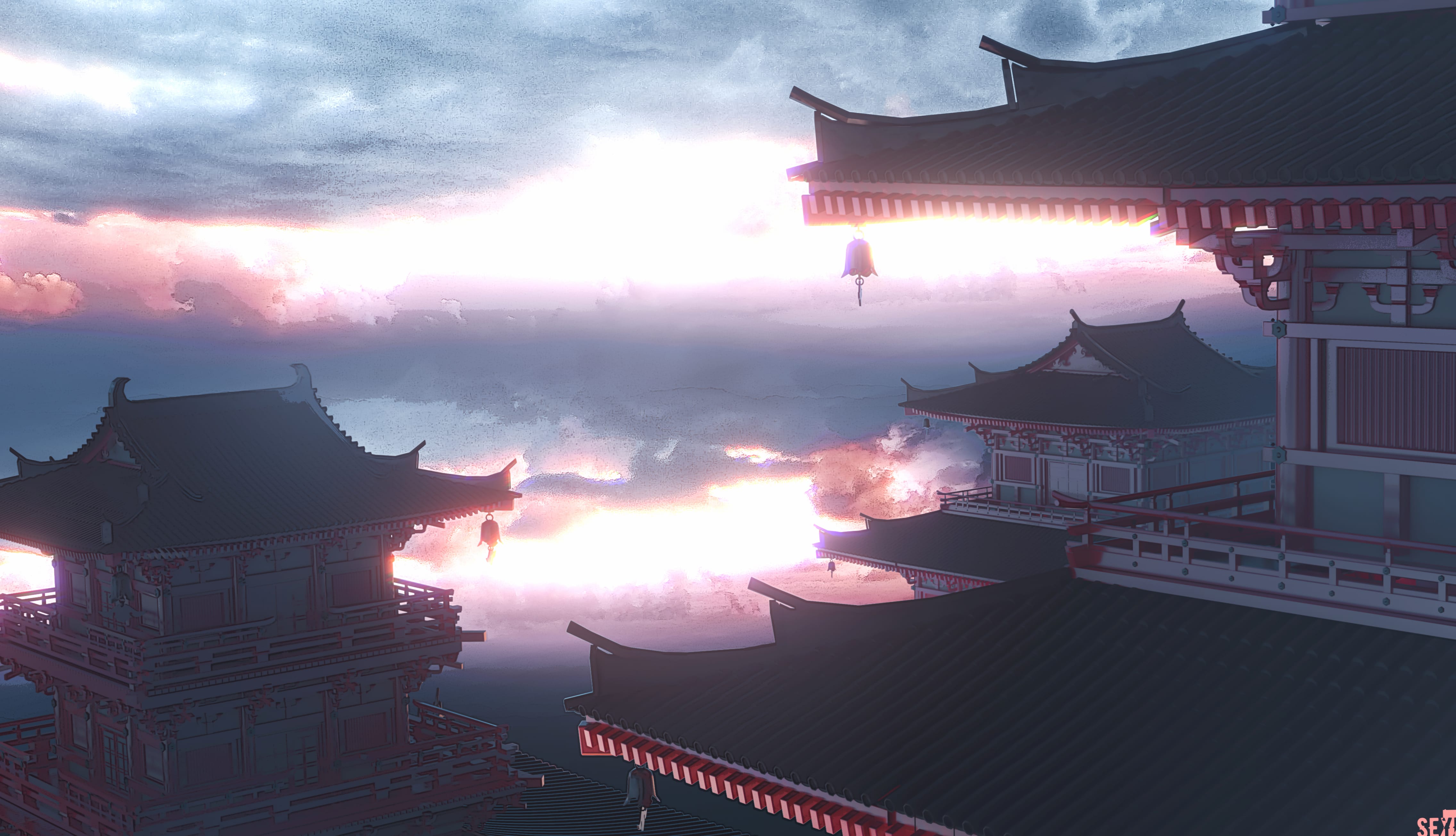 Japan Temple Heaven Cloud Fantasy wallpapers HD quality