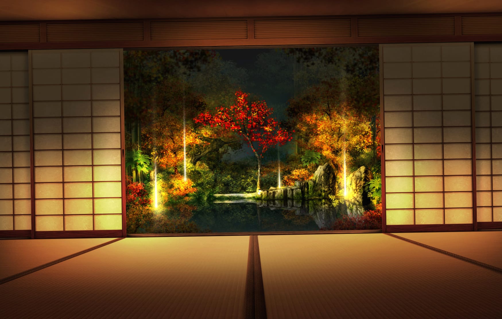 Japanese Shoji Room with Tree View - wallpapers HD quality