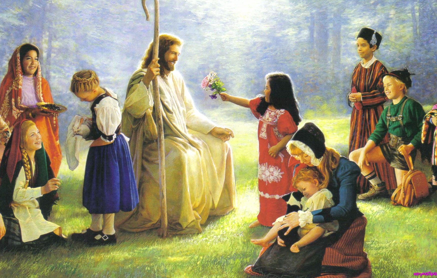 Jesus with Children at 640 x 1136 iPhone 5 size wallpapers HD quality