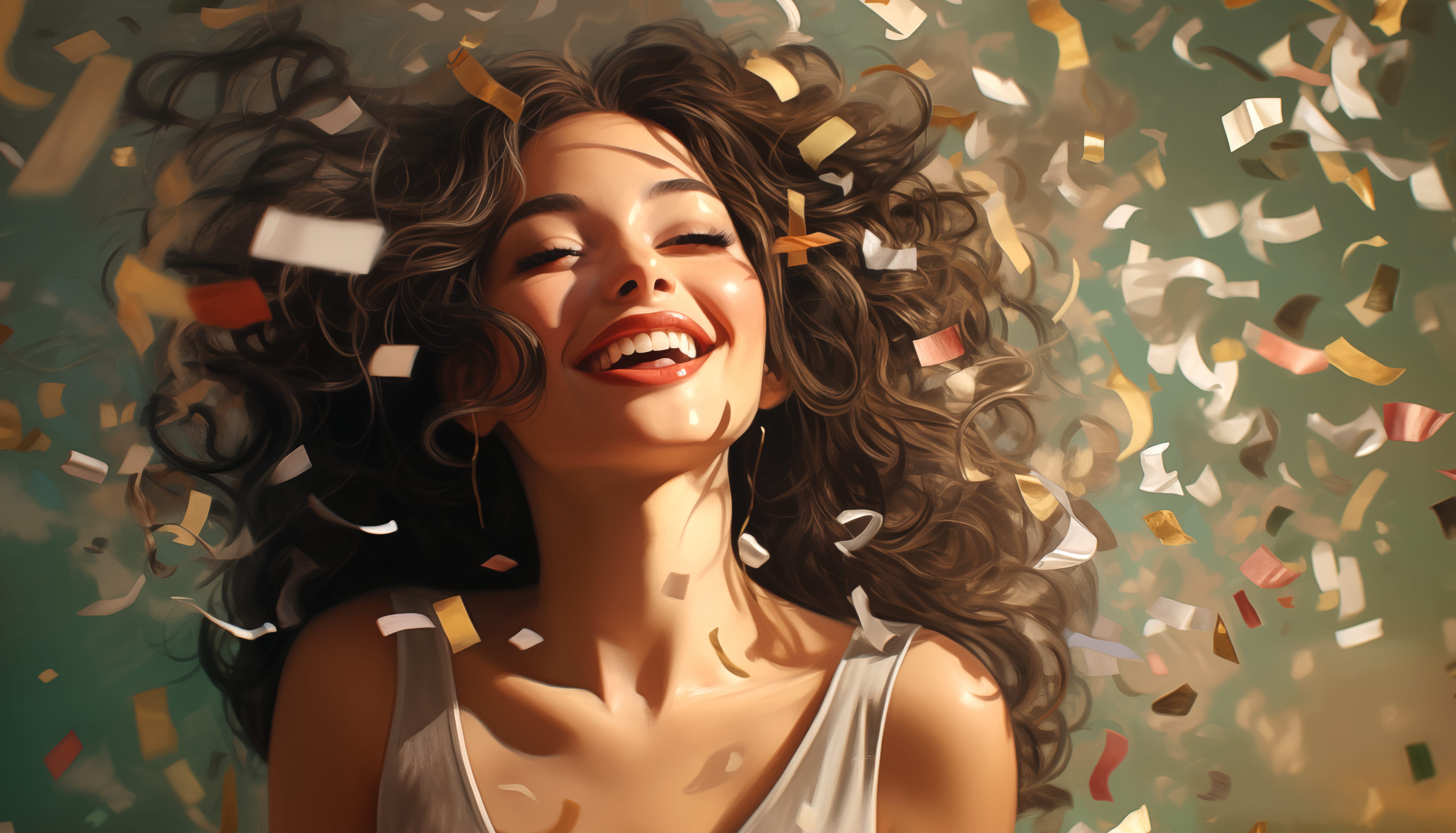 Joyful Model in Confetti Celebration wallpapers HD quality