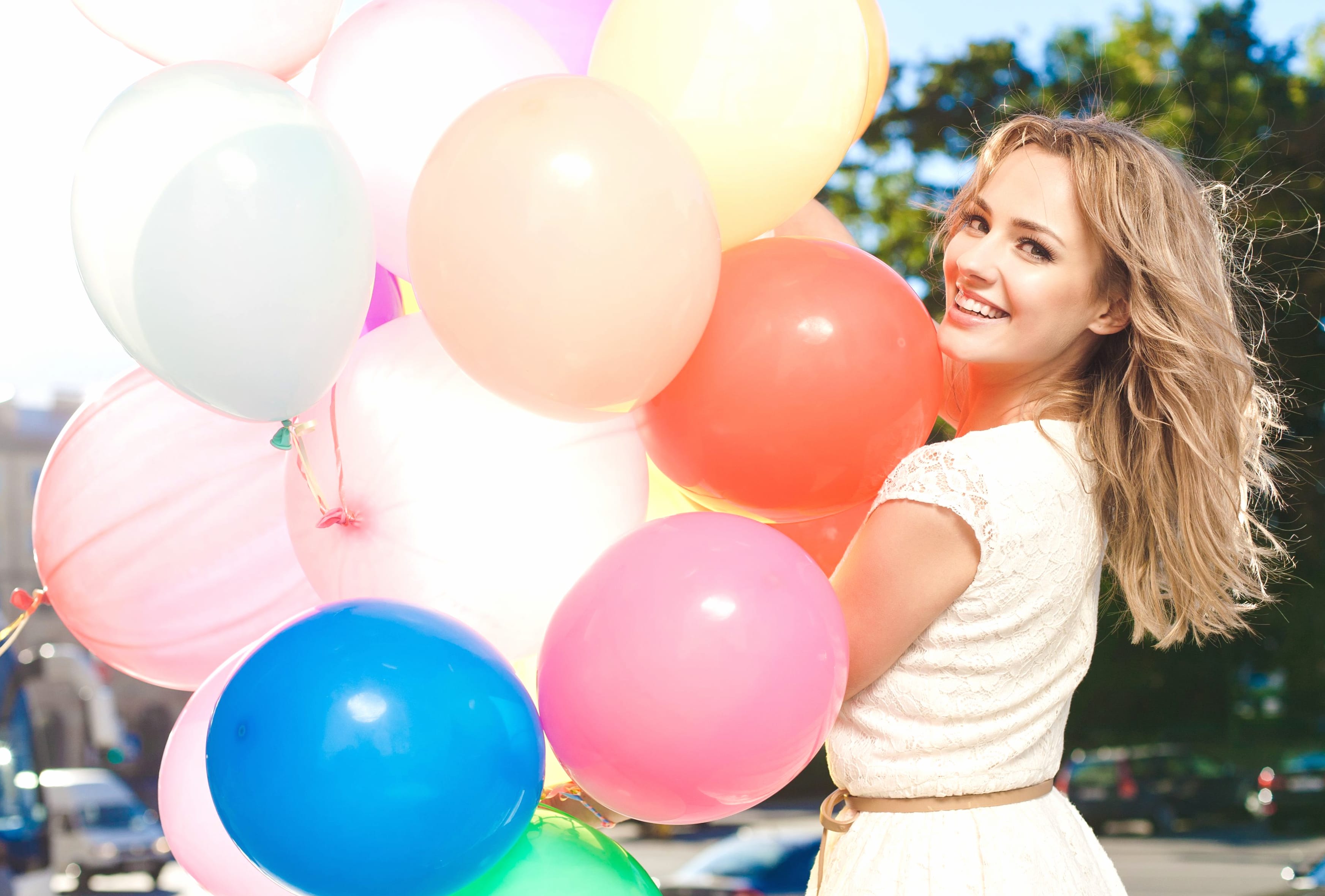 Joyful Woman with Balloons - wallpapers HD quality