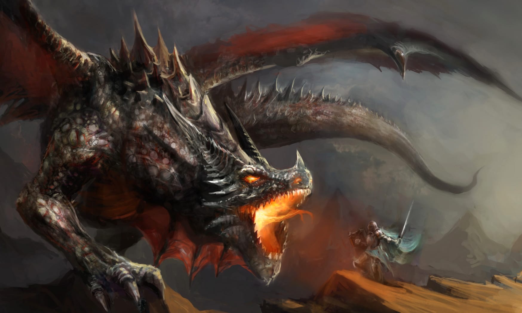 Knight vs Dragon Epic Fantasy Battle - wallpapers HD quality