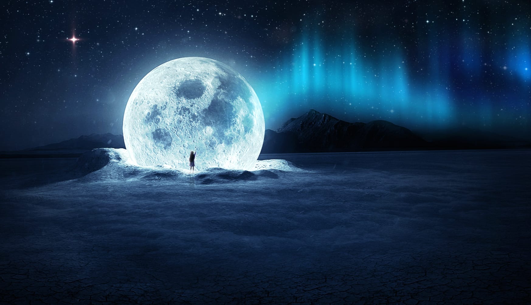 Landscape Night Aurora Borealis Moon Artistic Surreal wallpapers HD quality