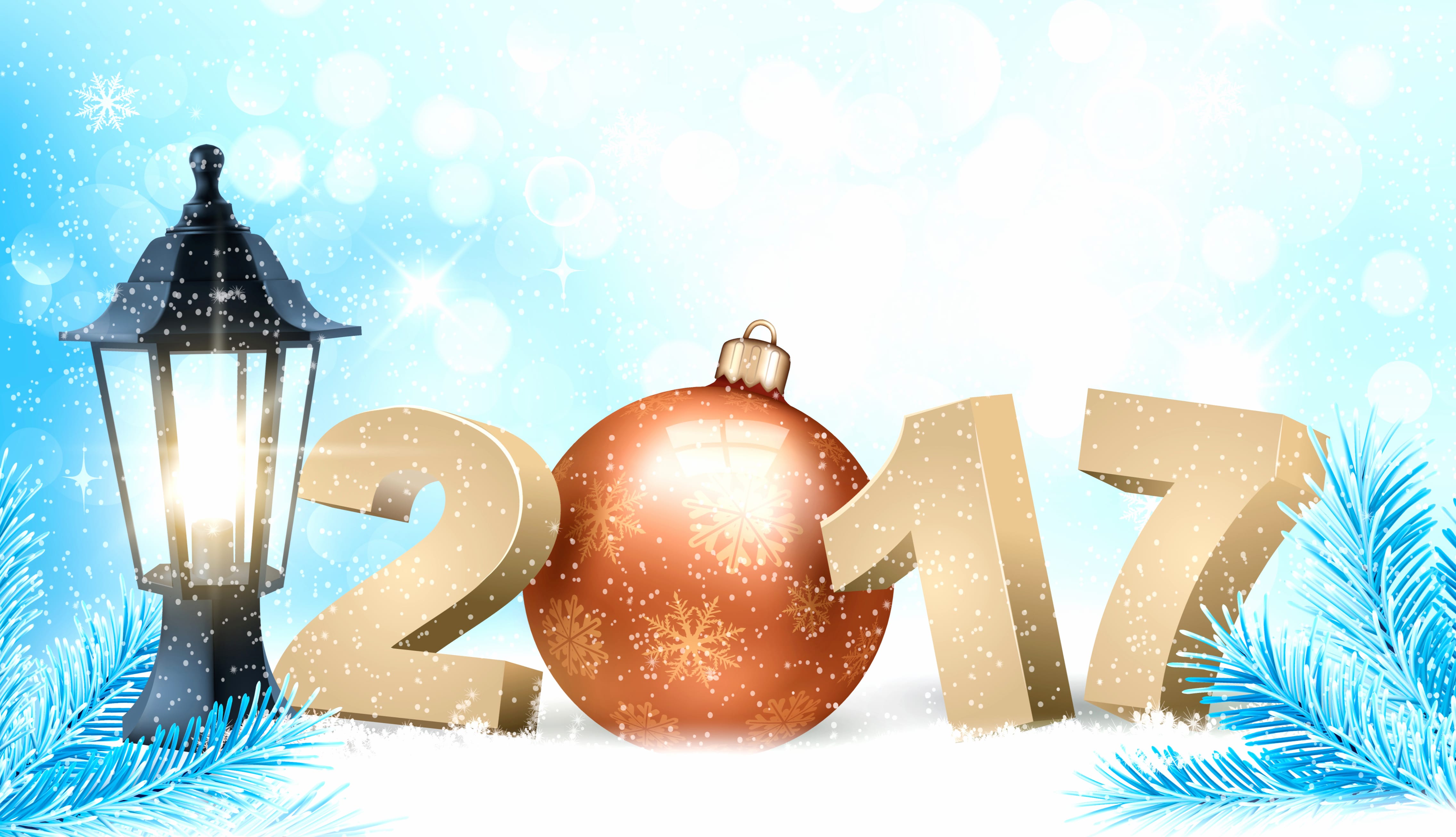 Lantern Snowfall Winter New Year Holiday New Year 2017 wallpapers HD quality