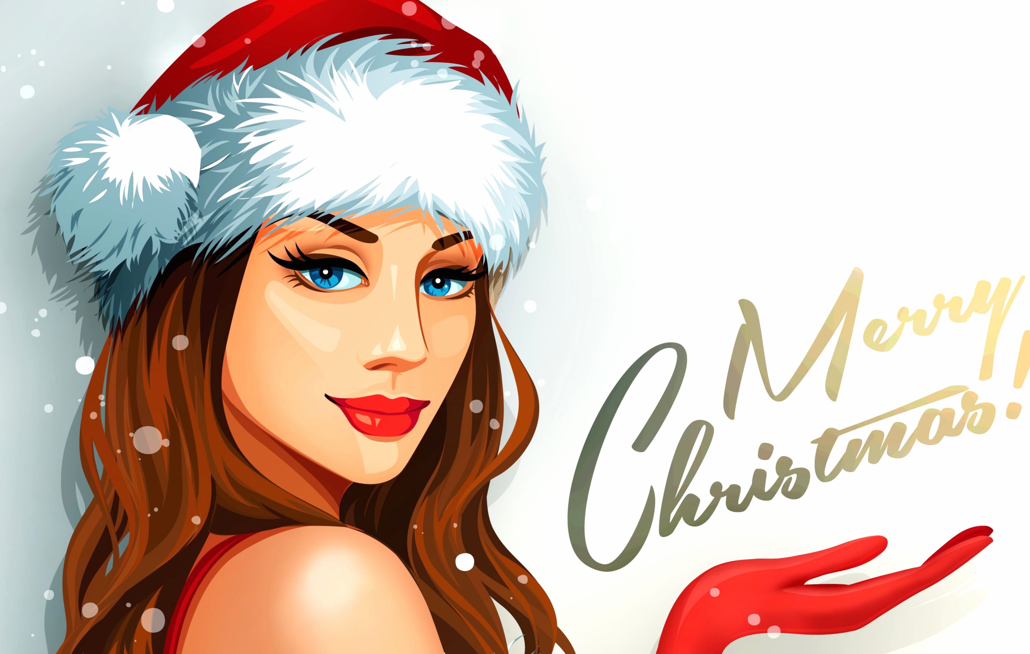 Lipstick Blue Eyes Santa Hat Merry Christmas Holiday Christmas wallpapers HD quality