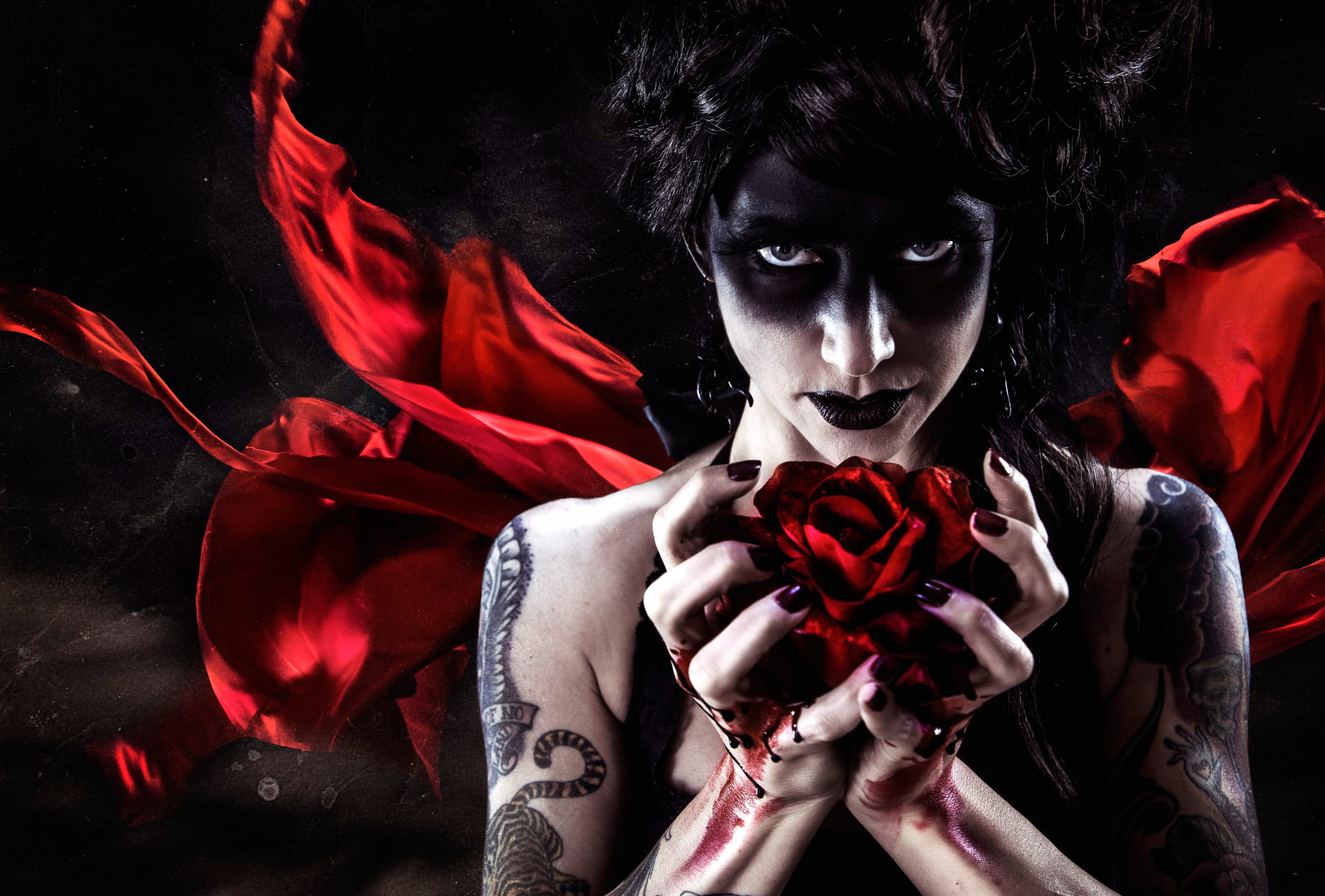 Lipstick Tattoo Rose Demon Woman Dark wallpapers HD quality