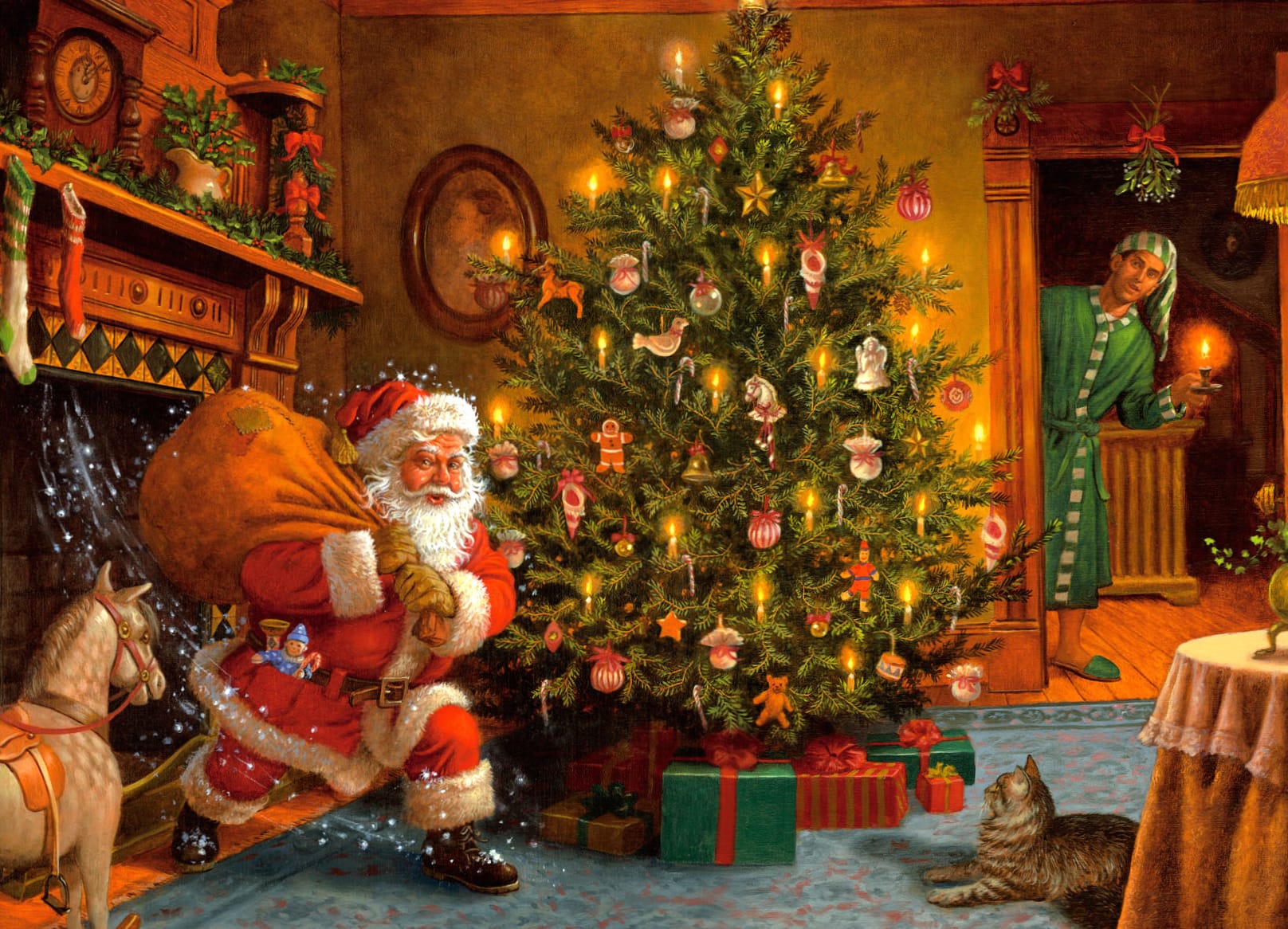 Living Room Christmas Tree Santa Holiday Christmas Wallpaper wallpapers HD quality