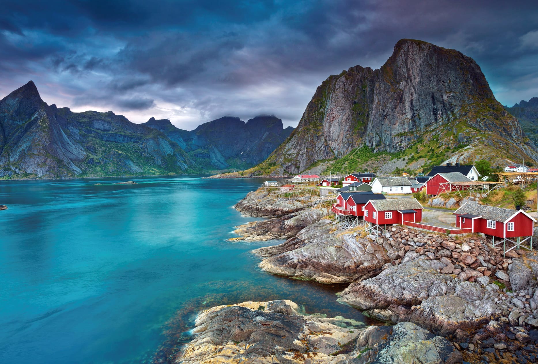 Lofoten Beauty Stunning of Reine Village and Mountain Landscape at 2048 x 2048 iPad size wallpapers HD quality