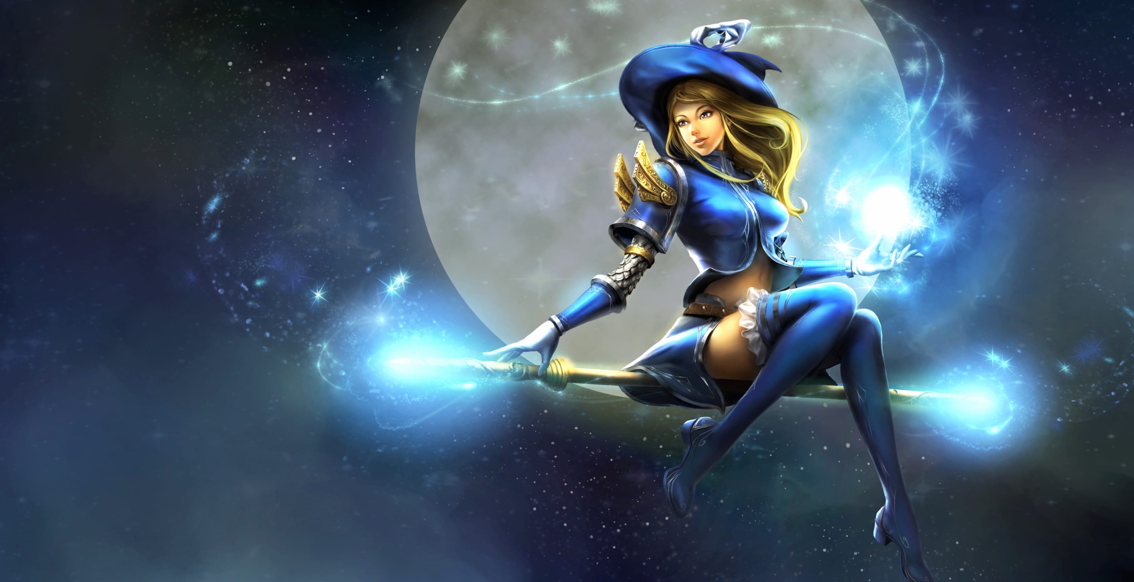Lux (League Of Legends) Moon Flying Broomstick Witch Halloween Holiday Video Game League Of Legends wallpapers HD quality
