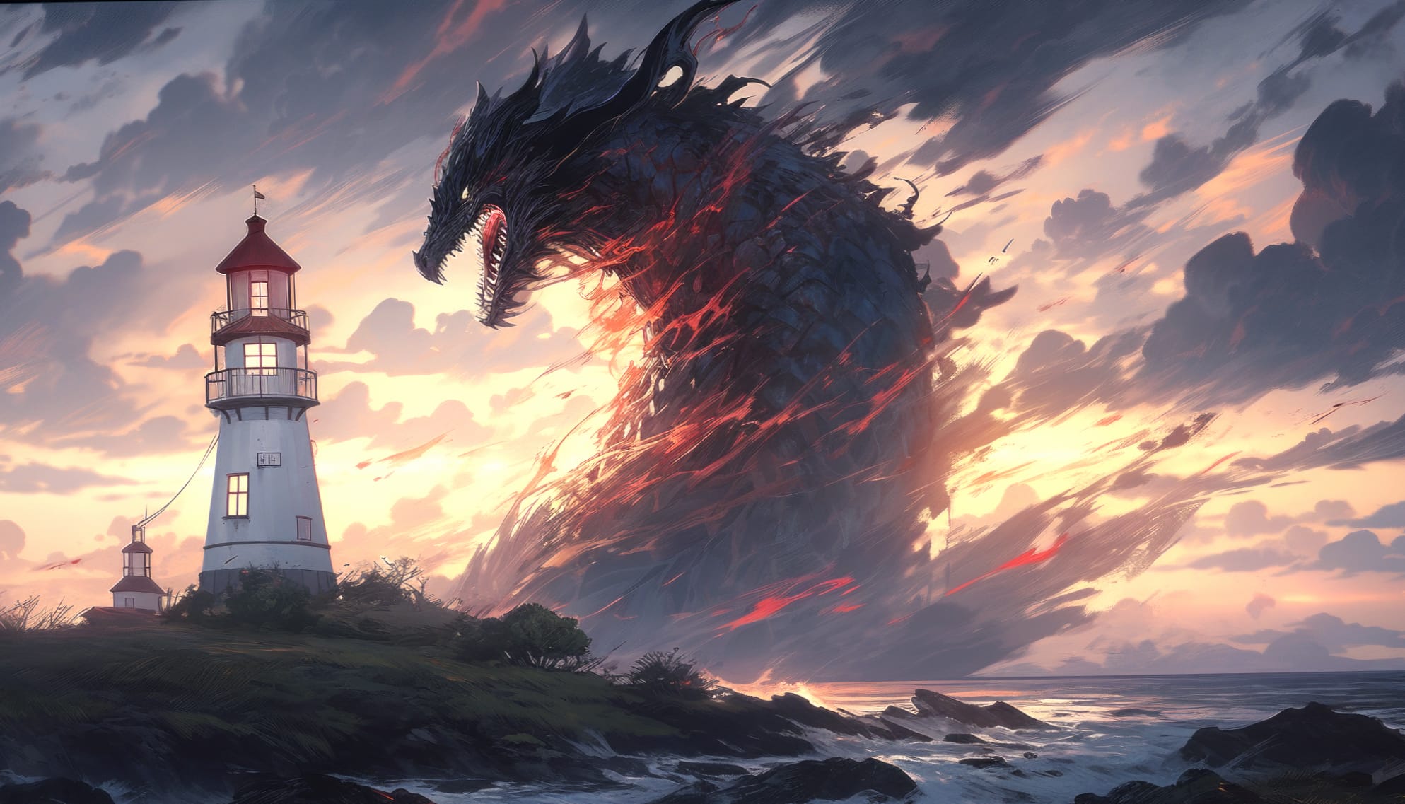 Majestic Monster Lighthouse Encounter wallpapers HD quality