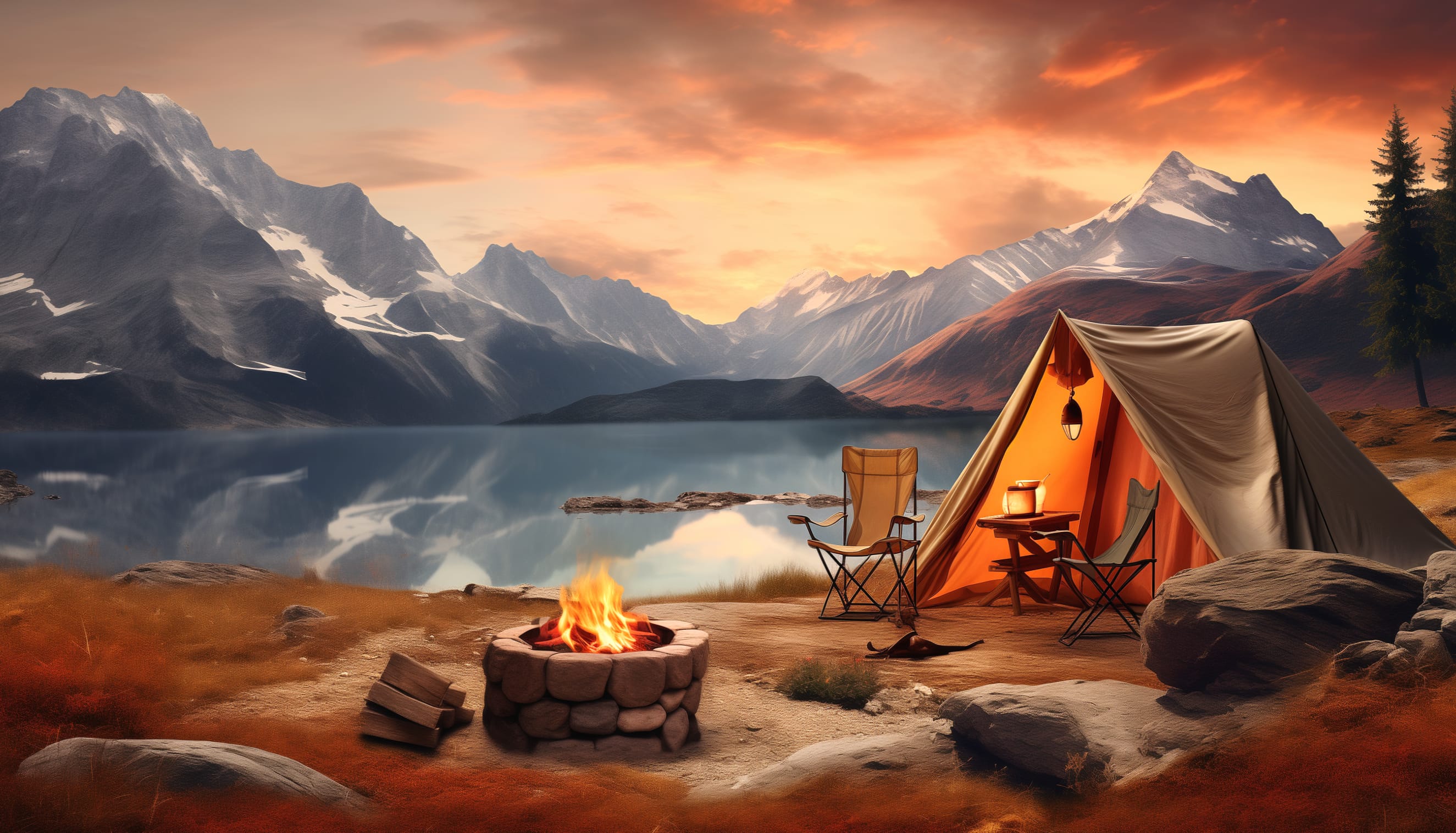 Majestic Mountain Camping Scene wallpapers HD quality