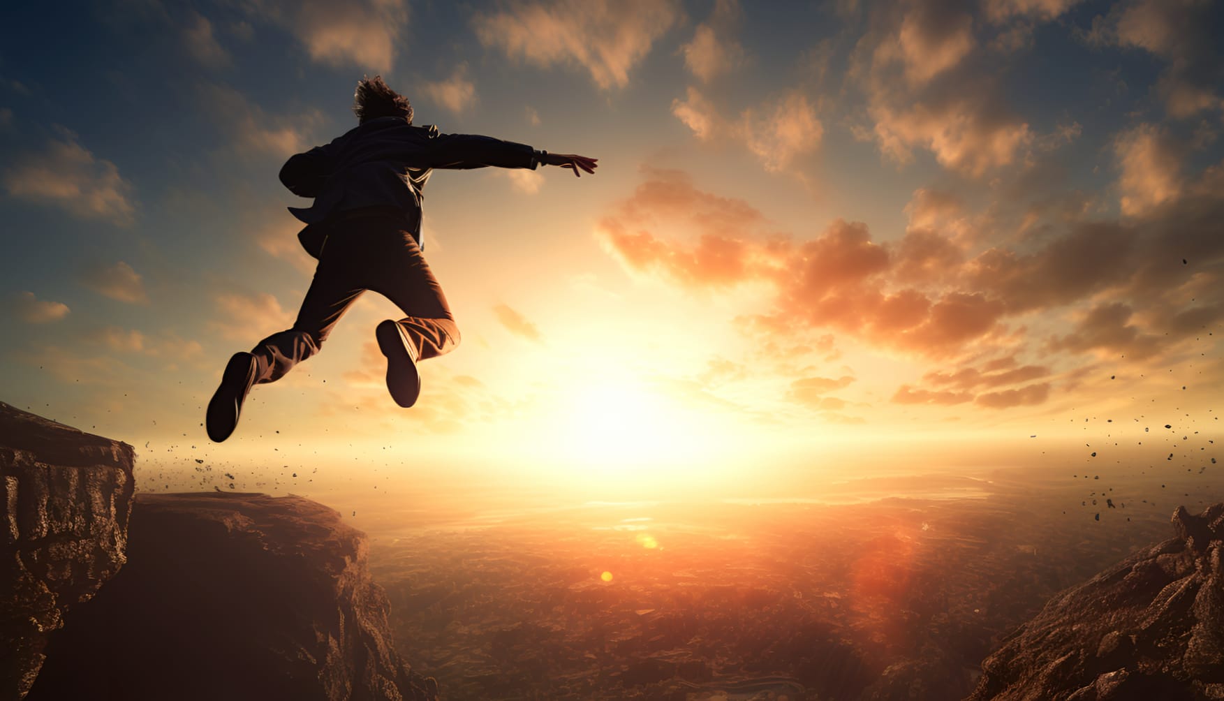 Man Jumping Off the Cliff Wallpaper at 2560 x 1440 HD size wallpapers HD quality