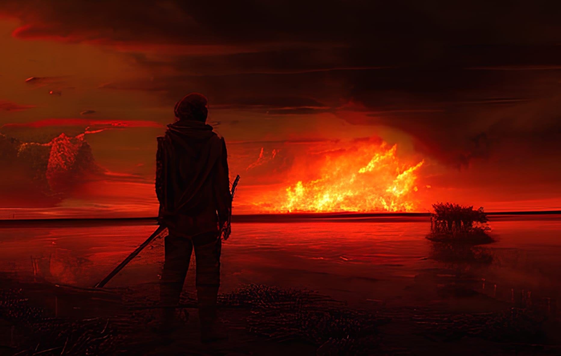 Man Watching Fire Rain Desktop Wallpaper wallpapers HD quality