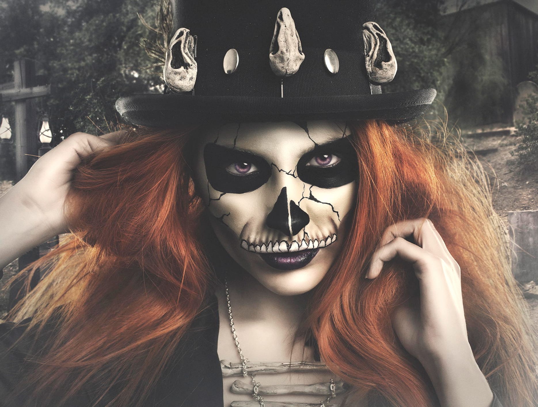 Mask Dark Purple Eyes Hat Redhead Model Artistic Sugar Skull wallpapers HD Mask Dark Purple Eyes Hat Redhead Model Artistic Sugar Skull wallpapers HD quality
