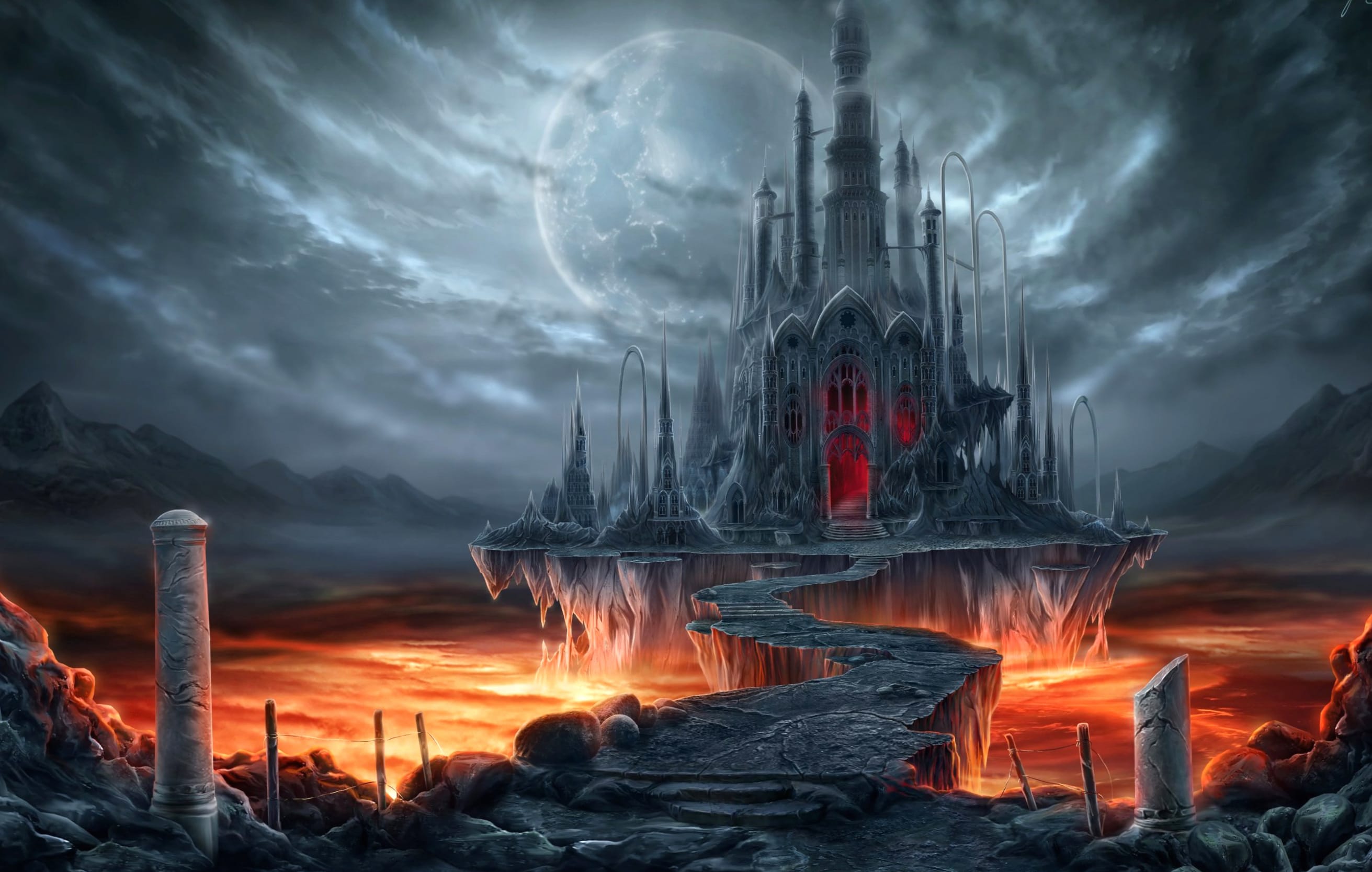 Midnight Lava Castle - HD Fantasy Wallpaper at 1600 x 1200 size wallpapers HD quality