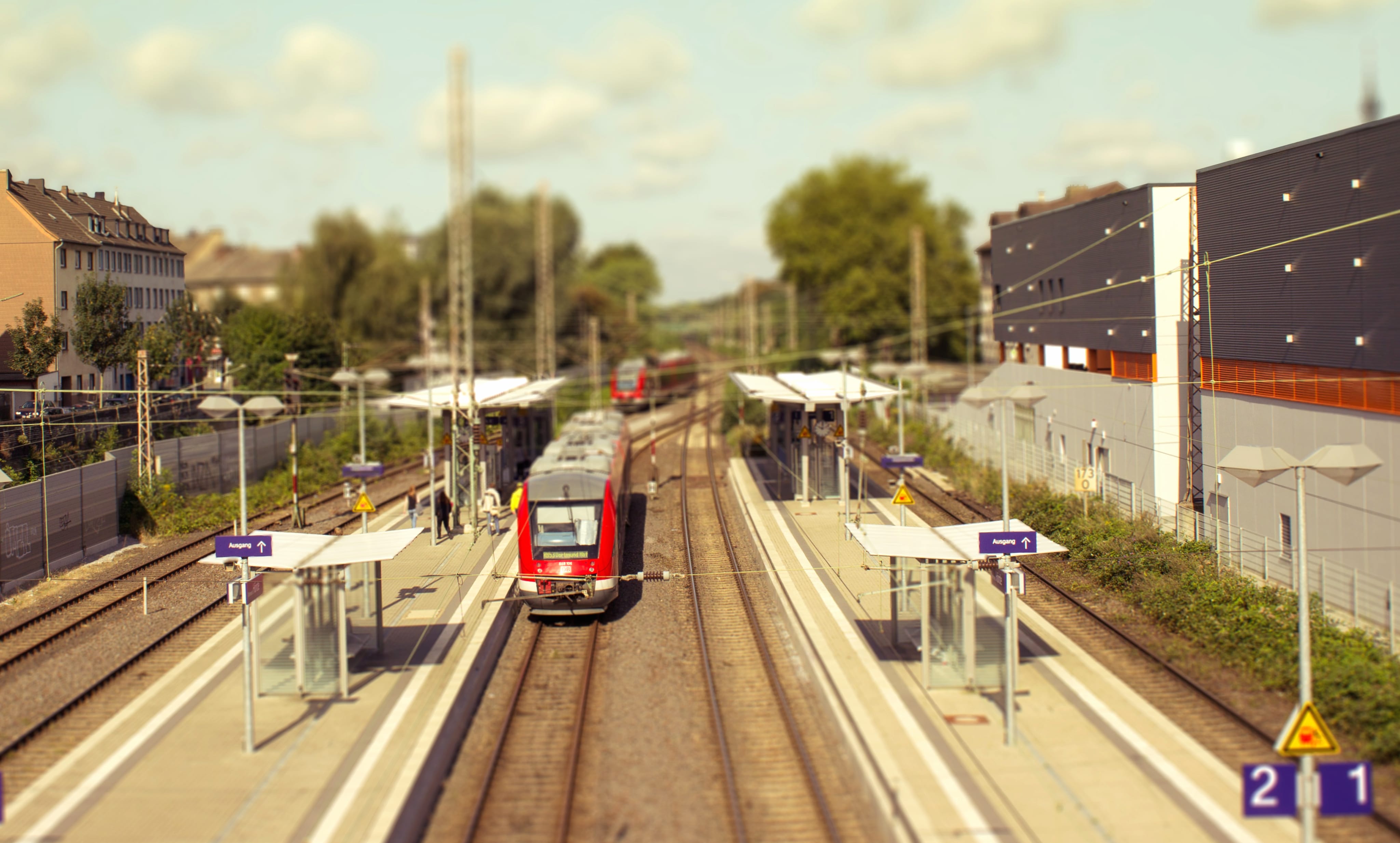 Miniature Train Station Train Photography Tilt Shift wallpapers HD quality