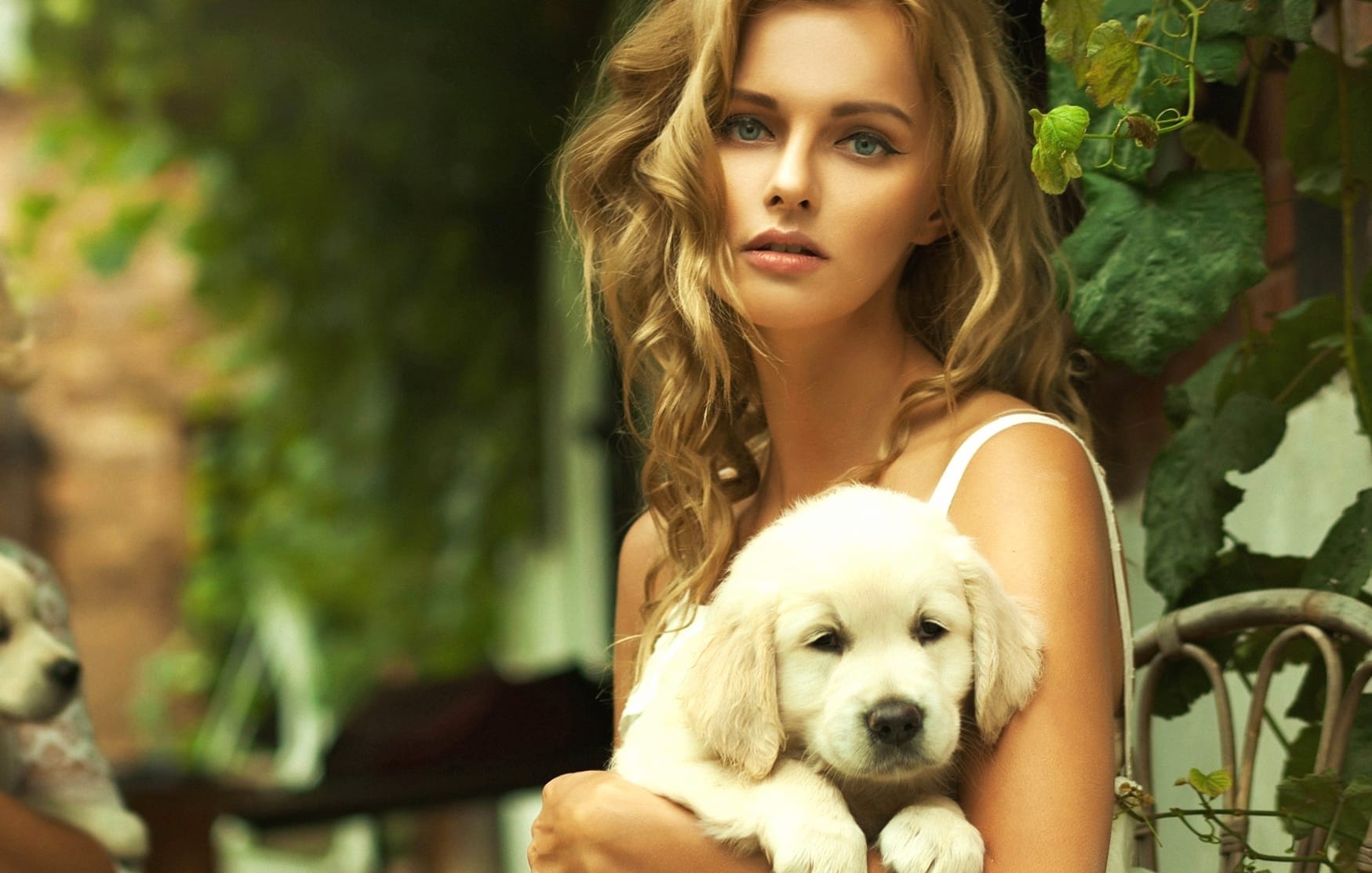 Model with Puppy - wallpapers HD quality