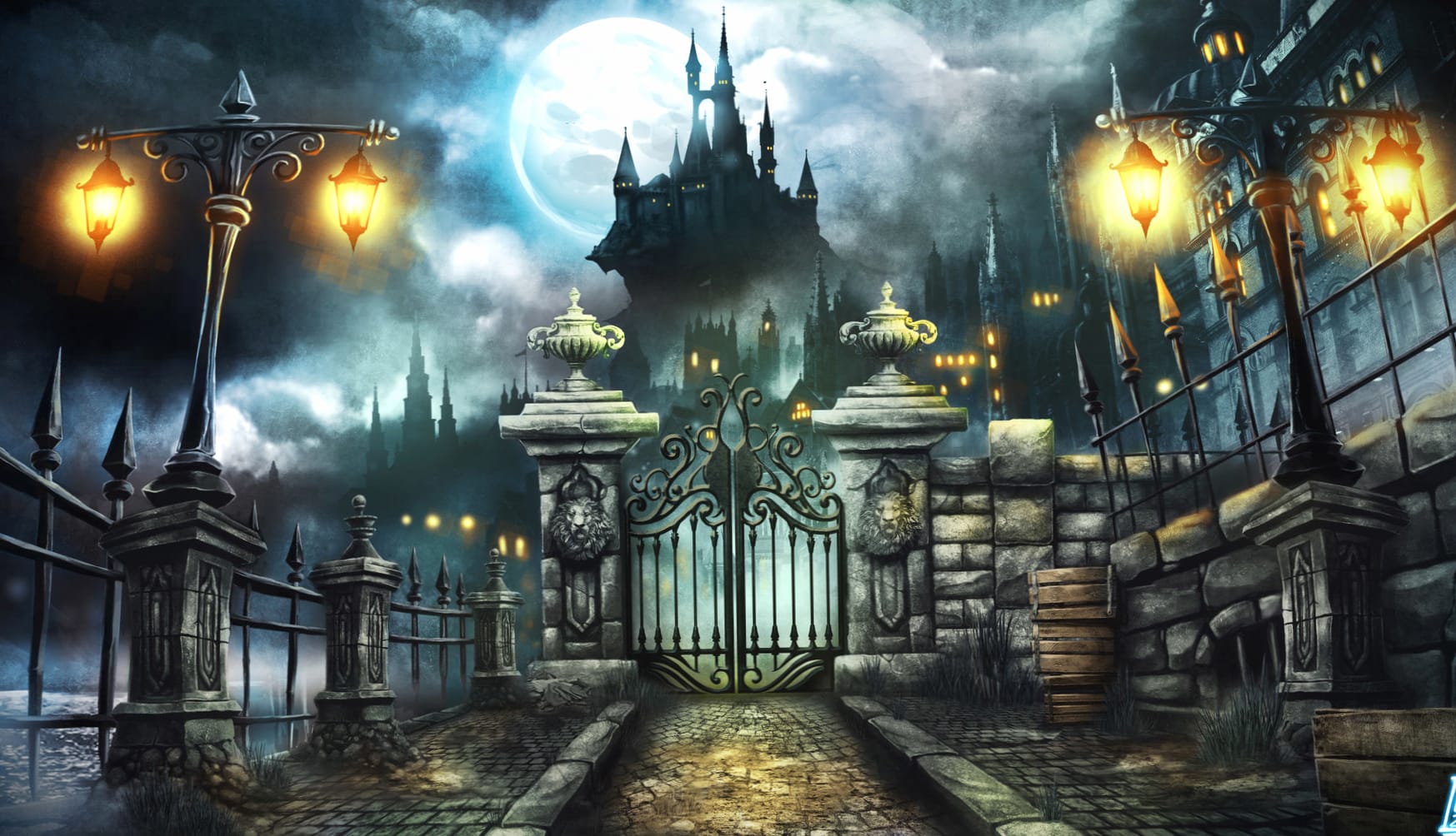 Moonlit Castle Gate A Fantasy wallpapers HD quality