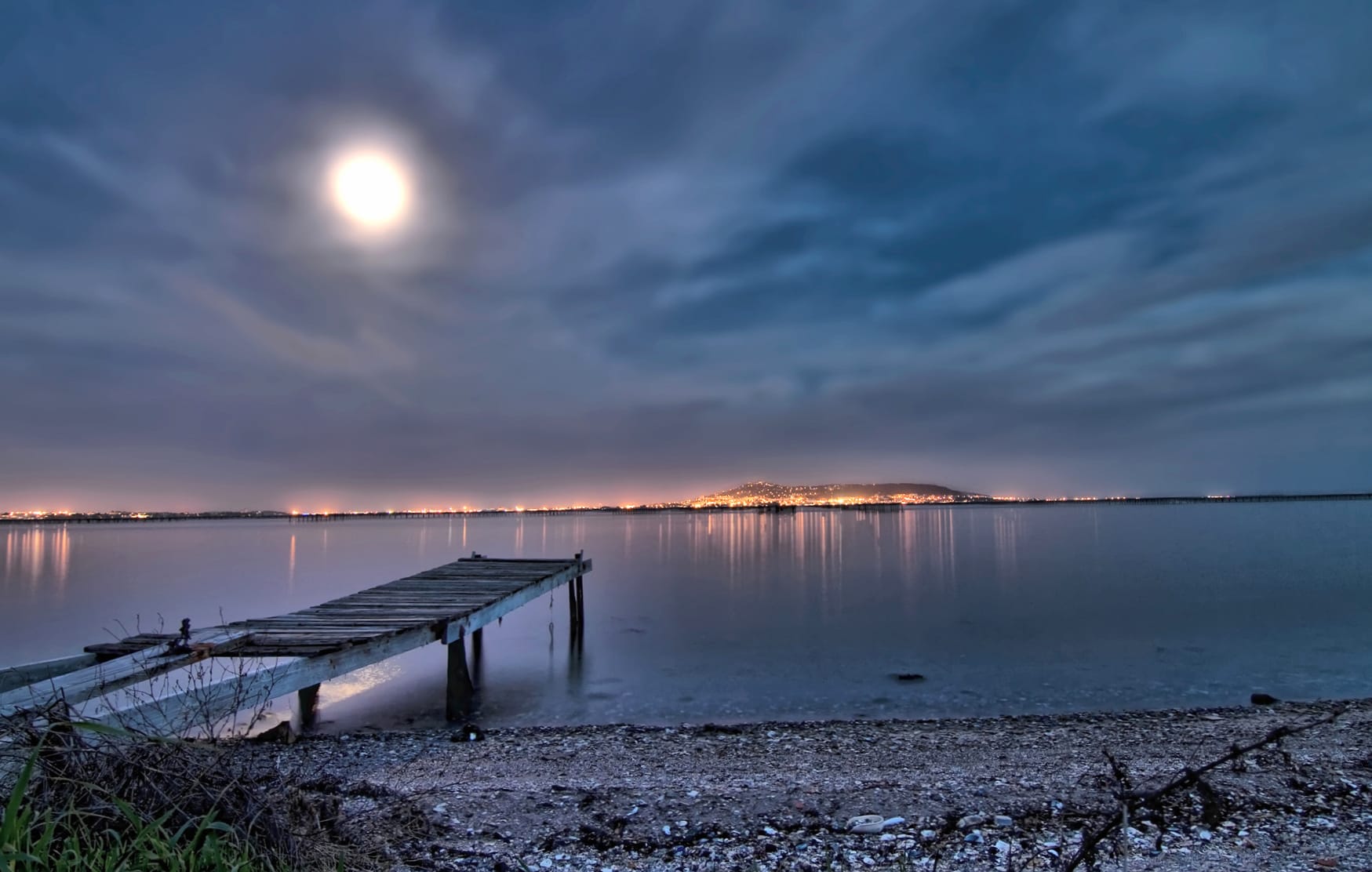 Moonlit Dock of a Serene Night at 2048 x 2048 iPad size wallpapers HD quality